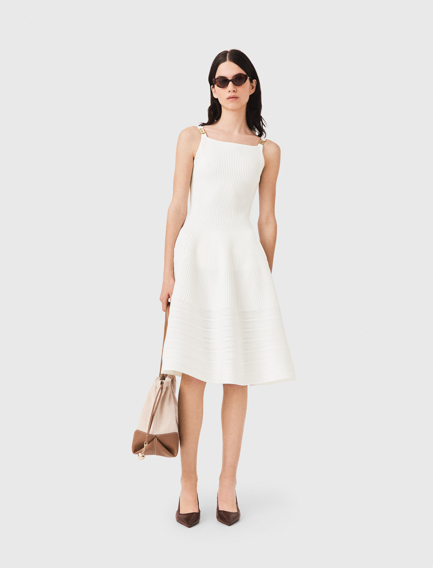 Robe Longue En Maille - Blanc - Taille 38 - Maje