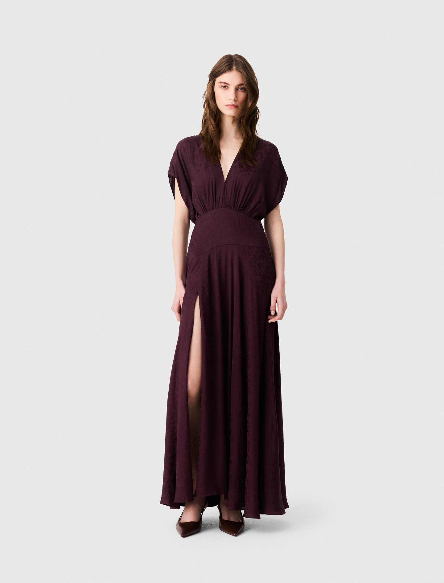Robe Longue En Imprimé Jacquard - Rouge - Taille 42 - Maje