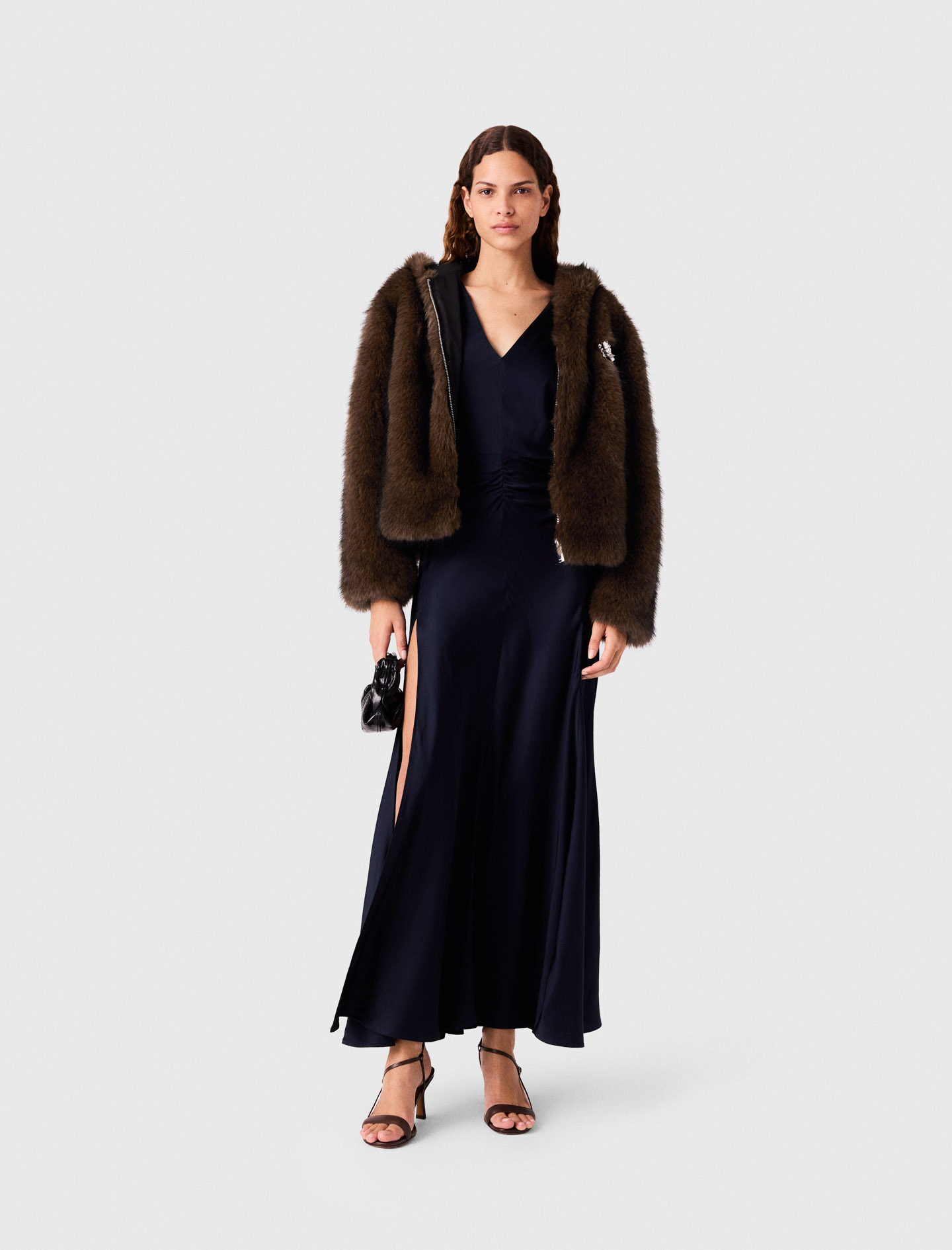 Blouson Oversize En Fausse Fourrure - Marron - Taille 42 - Maje