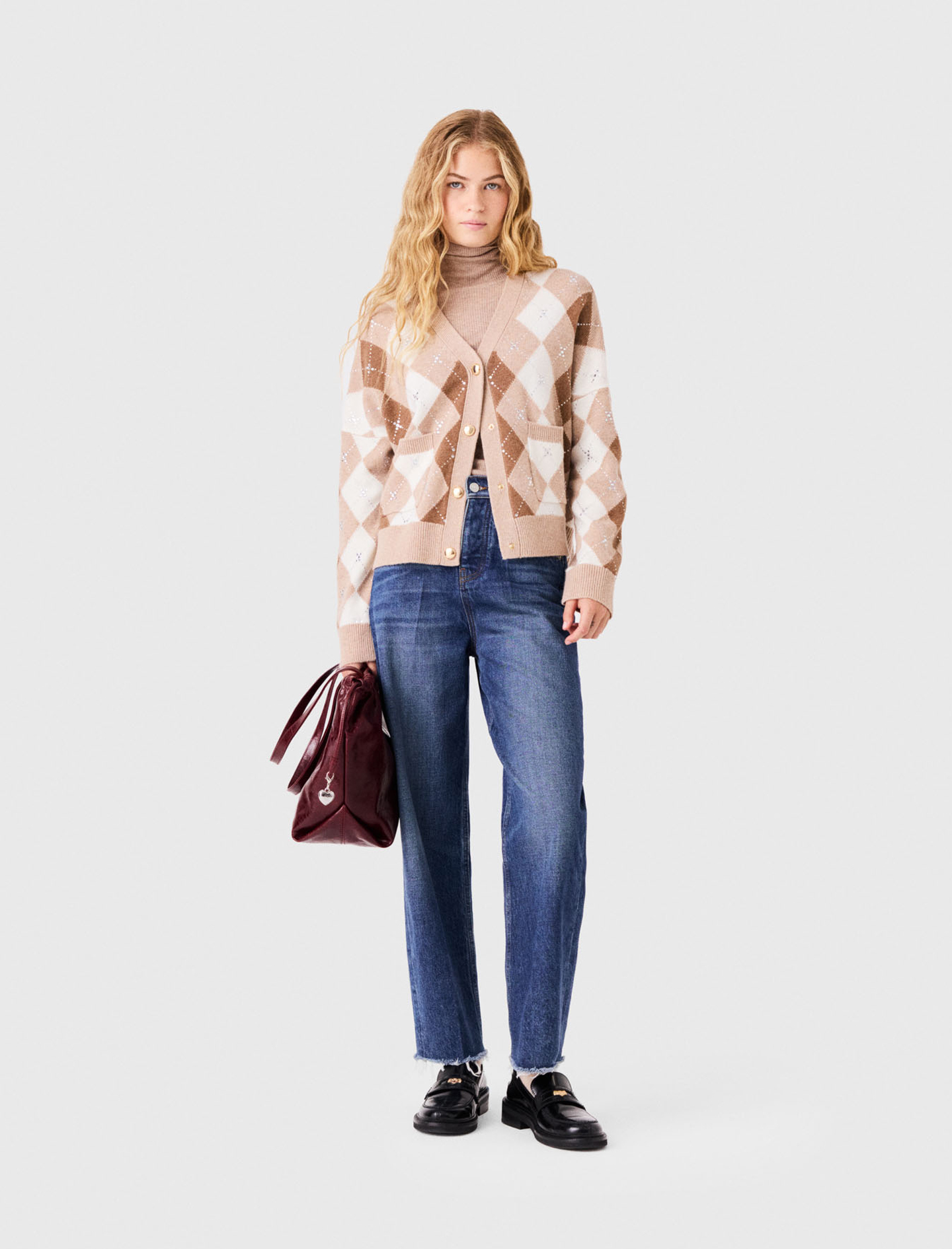 Cardigan À Motif Argyle Strassé - Beige - Taille 1 - Maje