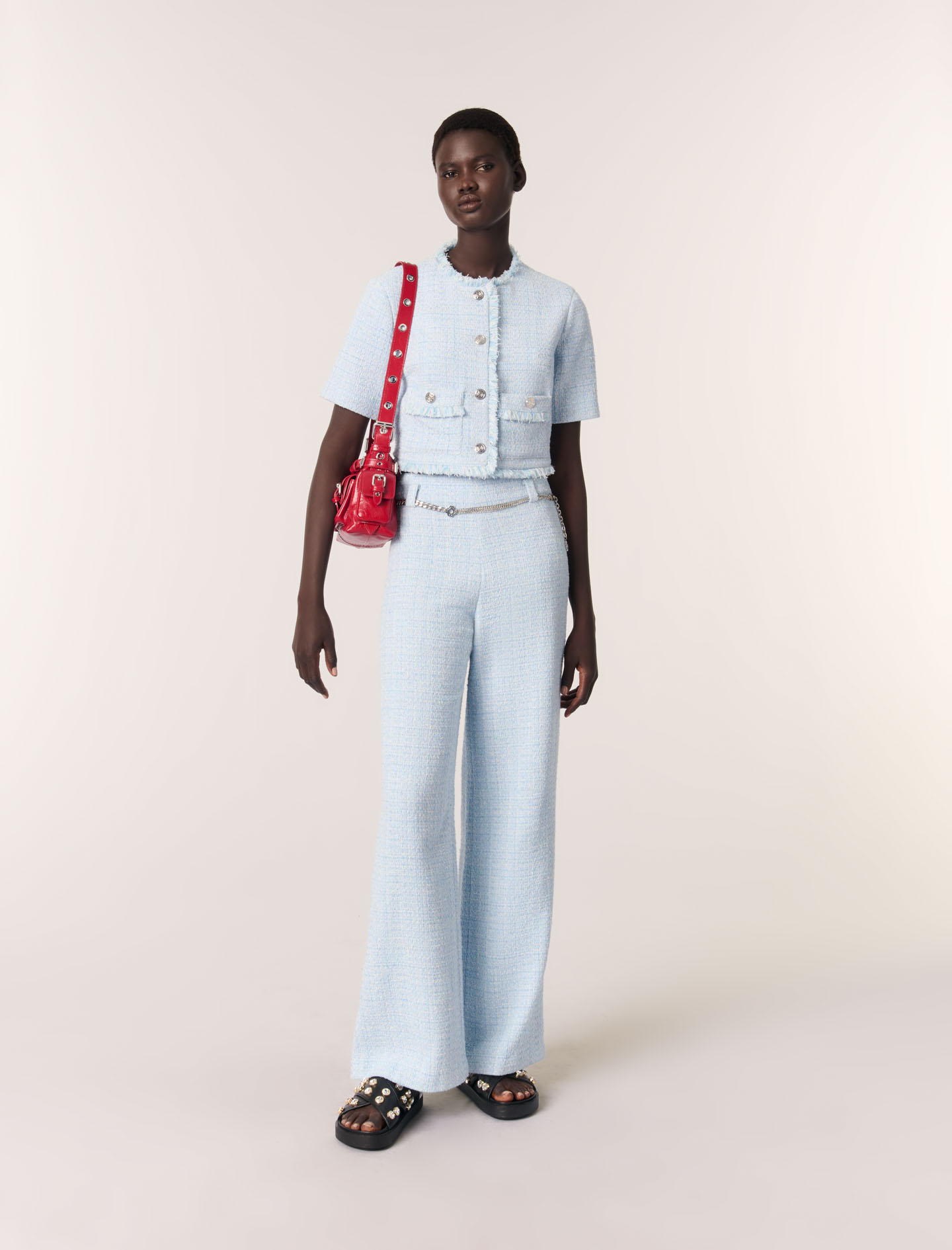 Veste Courte En Tweed - Bleu - Maje - Maje - Modalova
