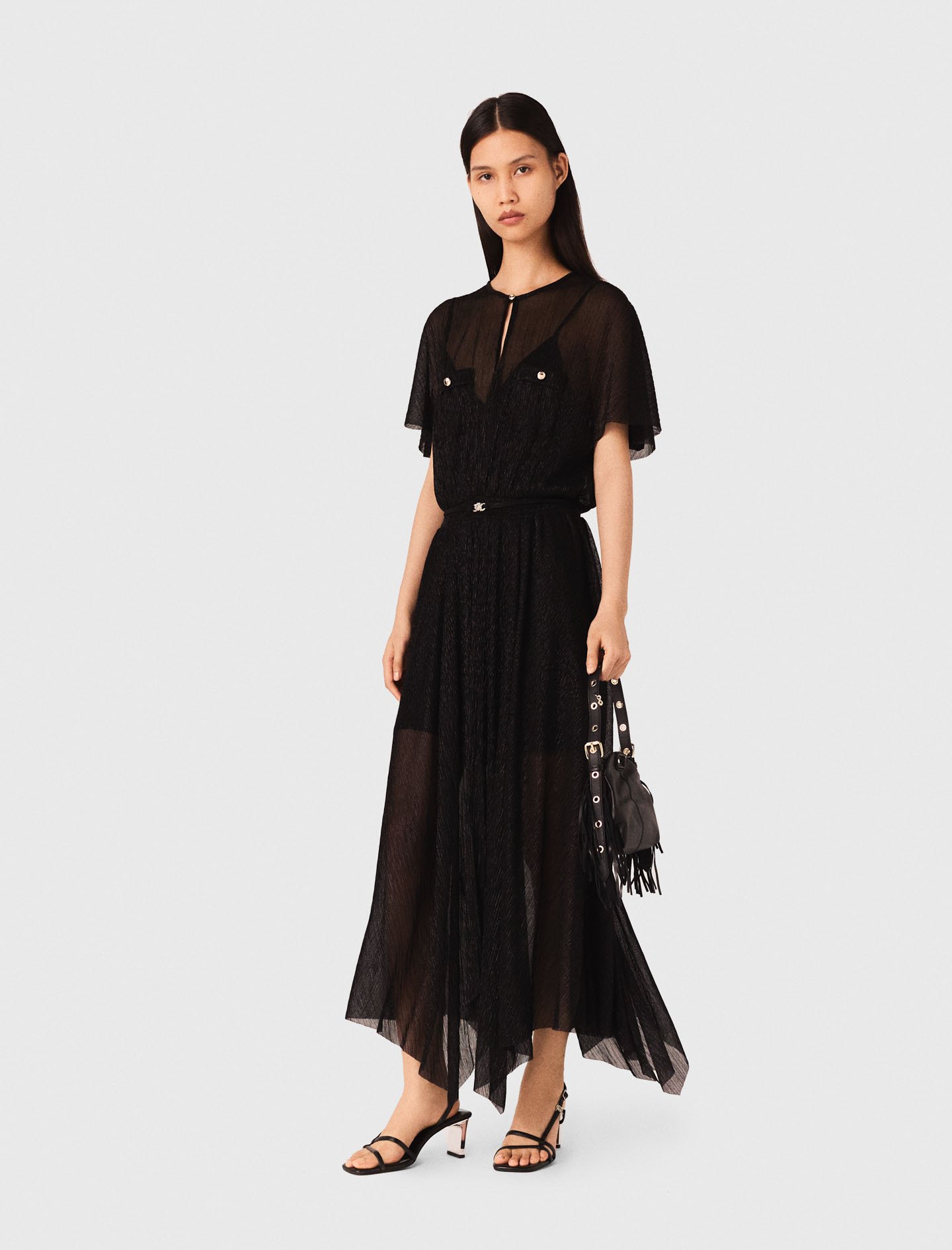 Robe longue métalisée noir / gris pour femme | Maje