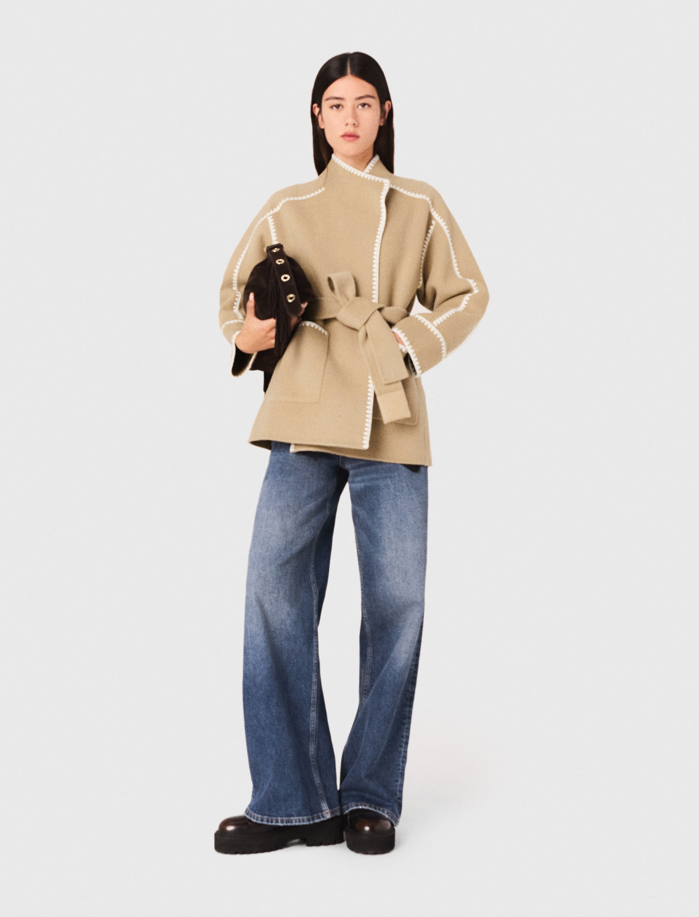 Manteau court double face marron pour femme | Maje