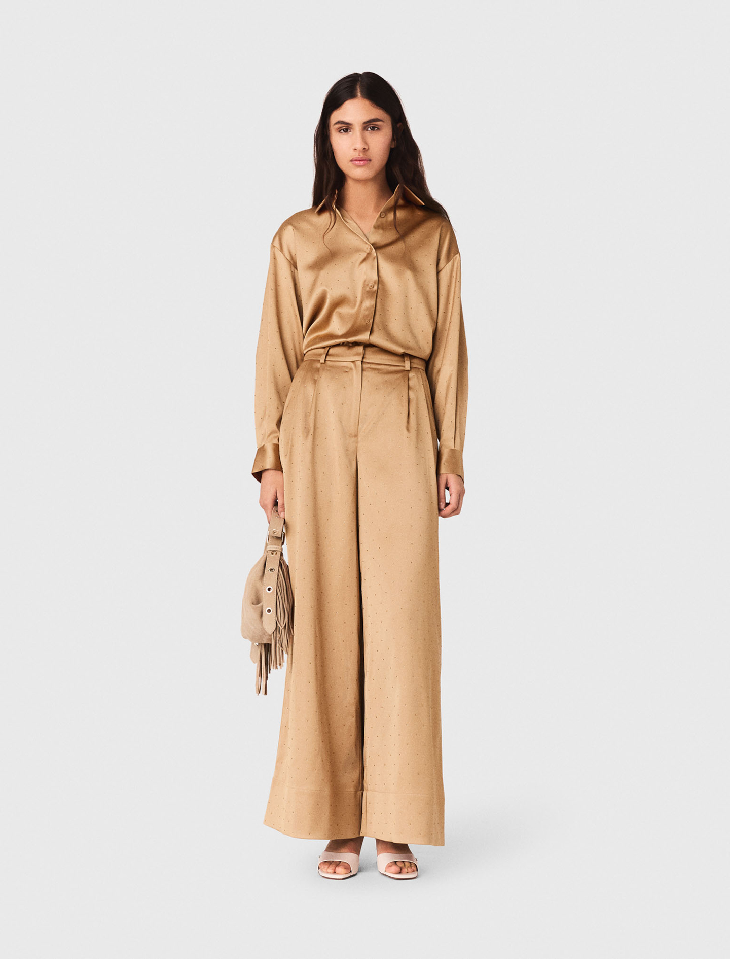 Chemise En Satin Strassé - Caramel - Taille 4 - Maje