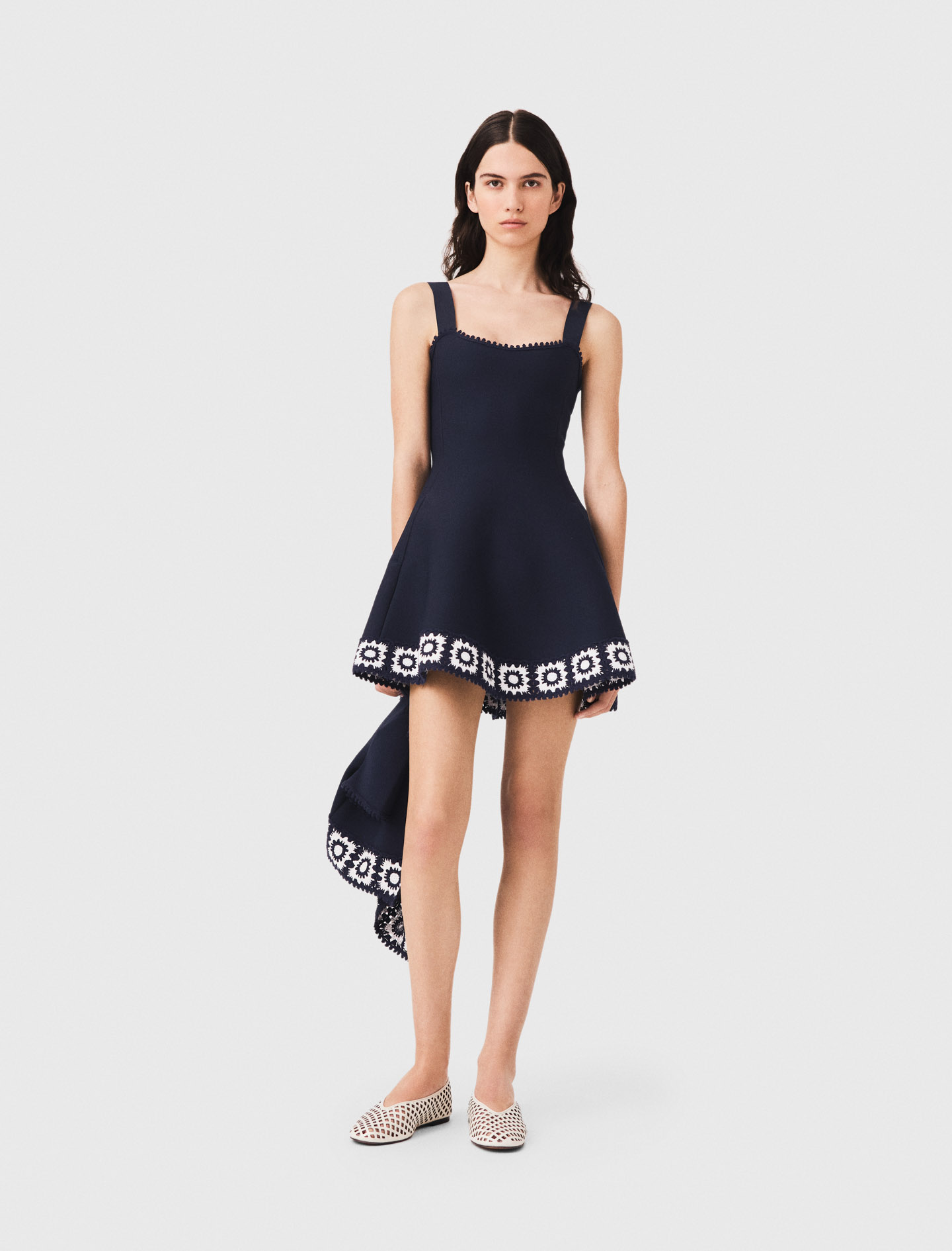 Robe Avec Empiècements Crochet - Bleu Marine - Taille 36 - Maje