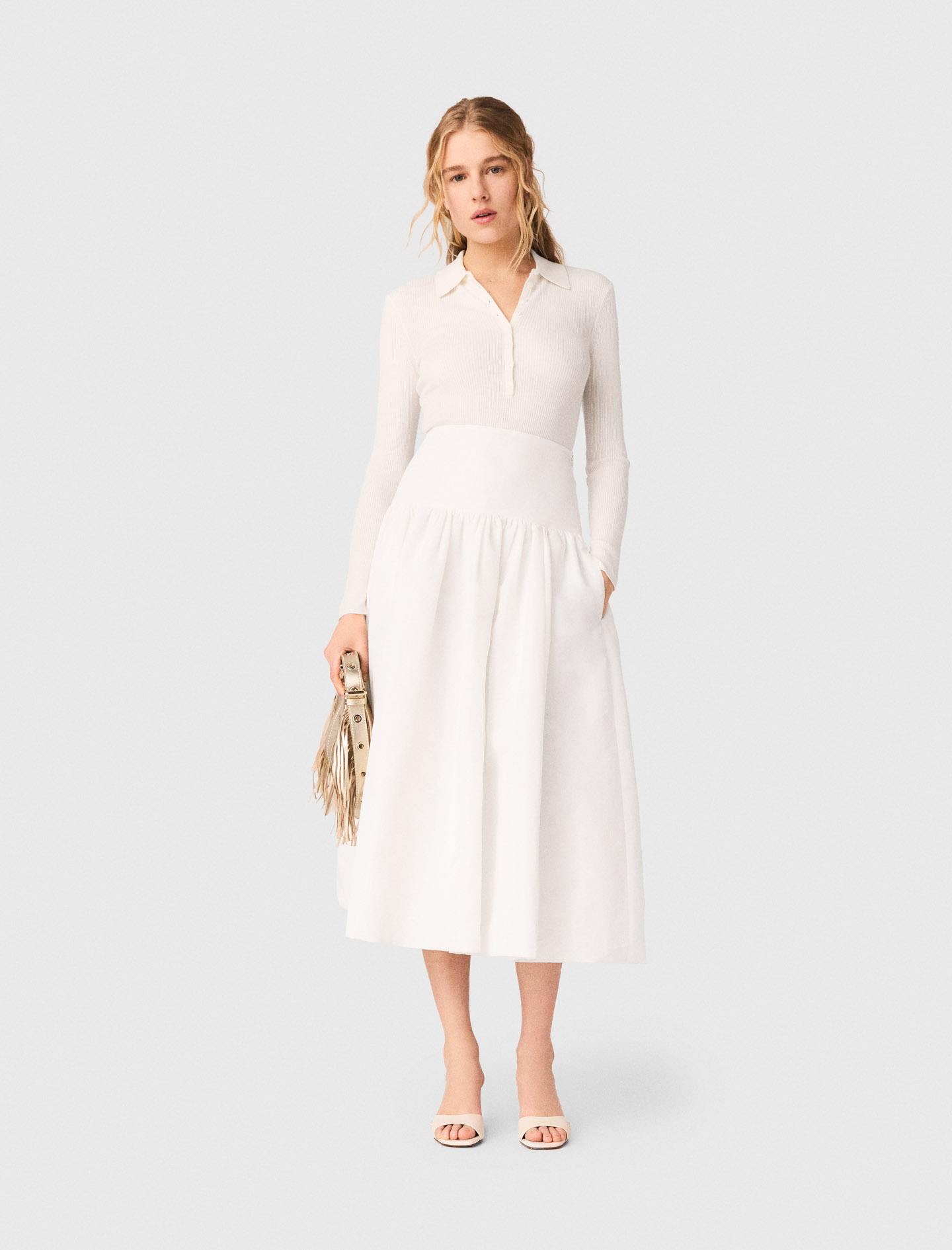 Jupe Longue En Taffetas - Blanc - Taille 36 - Maje