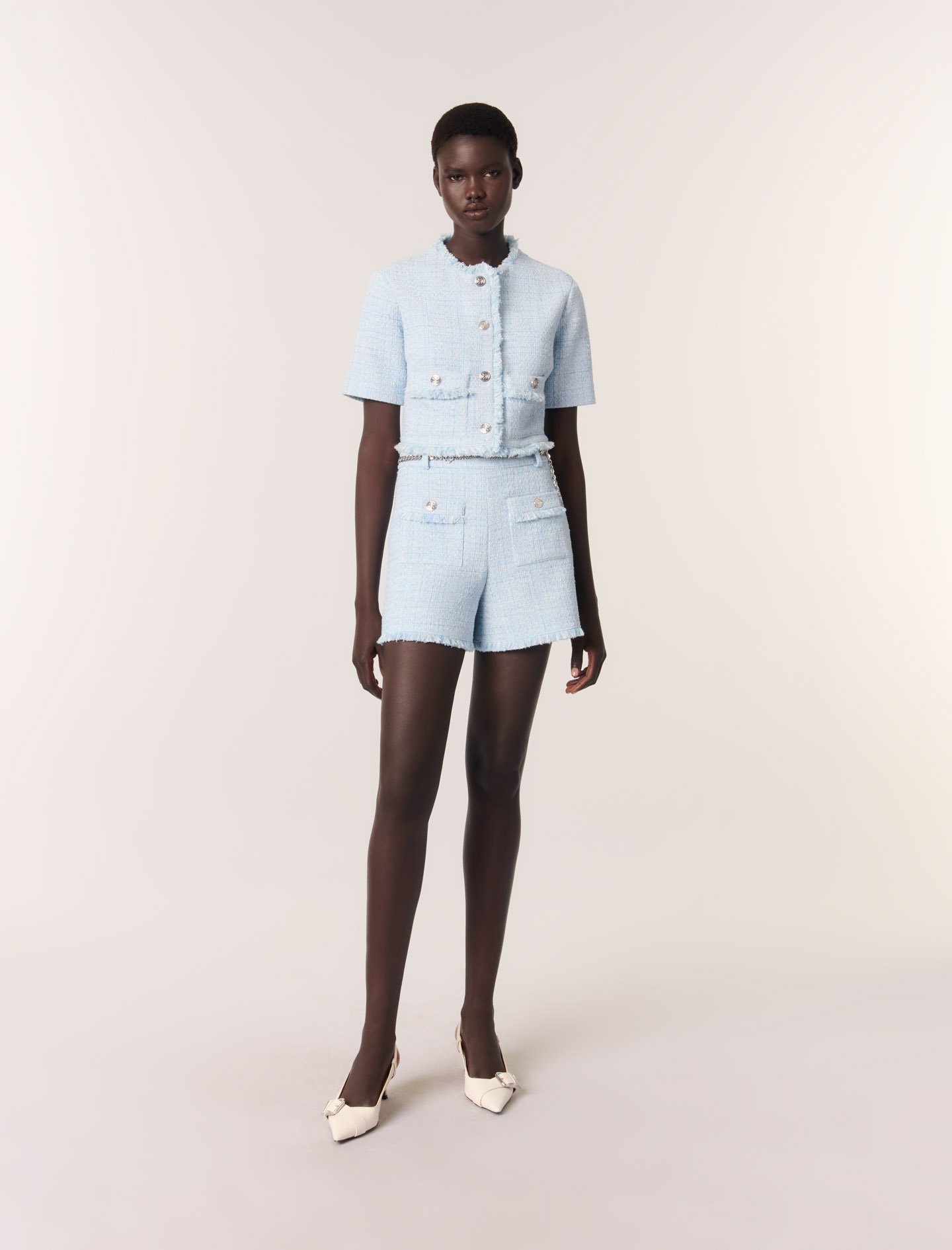 Short En Tweed Avec Ceinture - Bleu - Maje - Modalova
