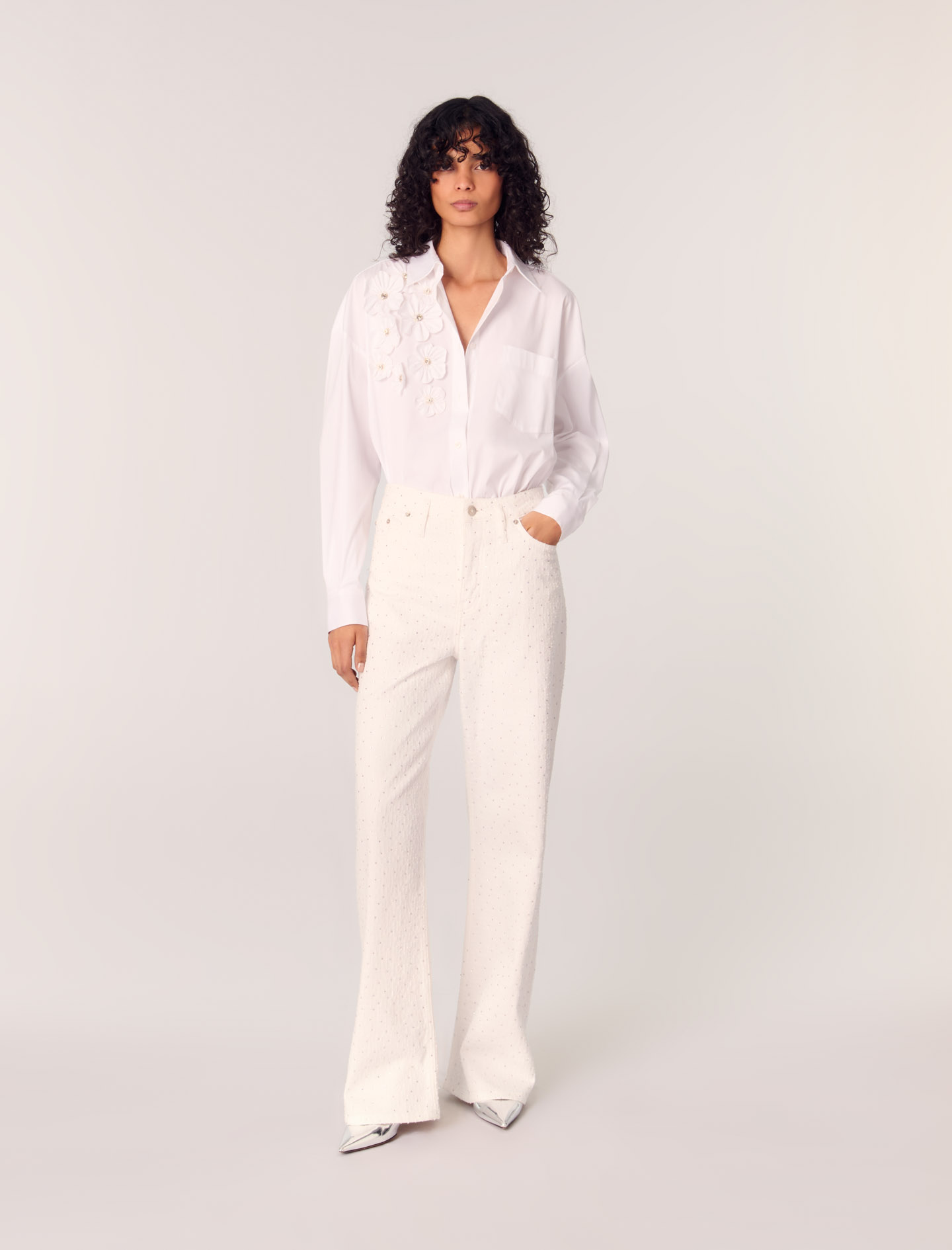 Chemise Longue À Fleurs Brodées - Maje - Modalova