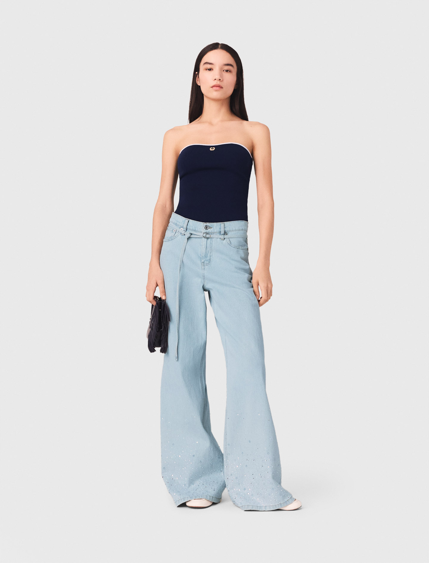 Jean Large Avec Strass - Bleu - Taille 38 - Maje