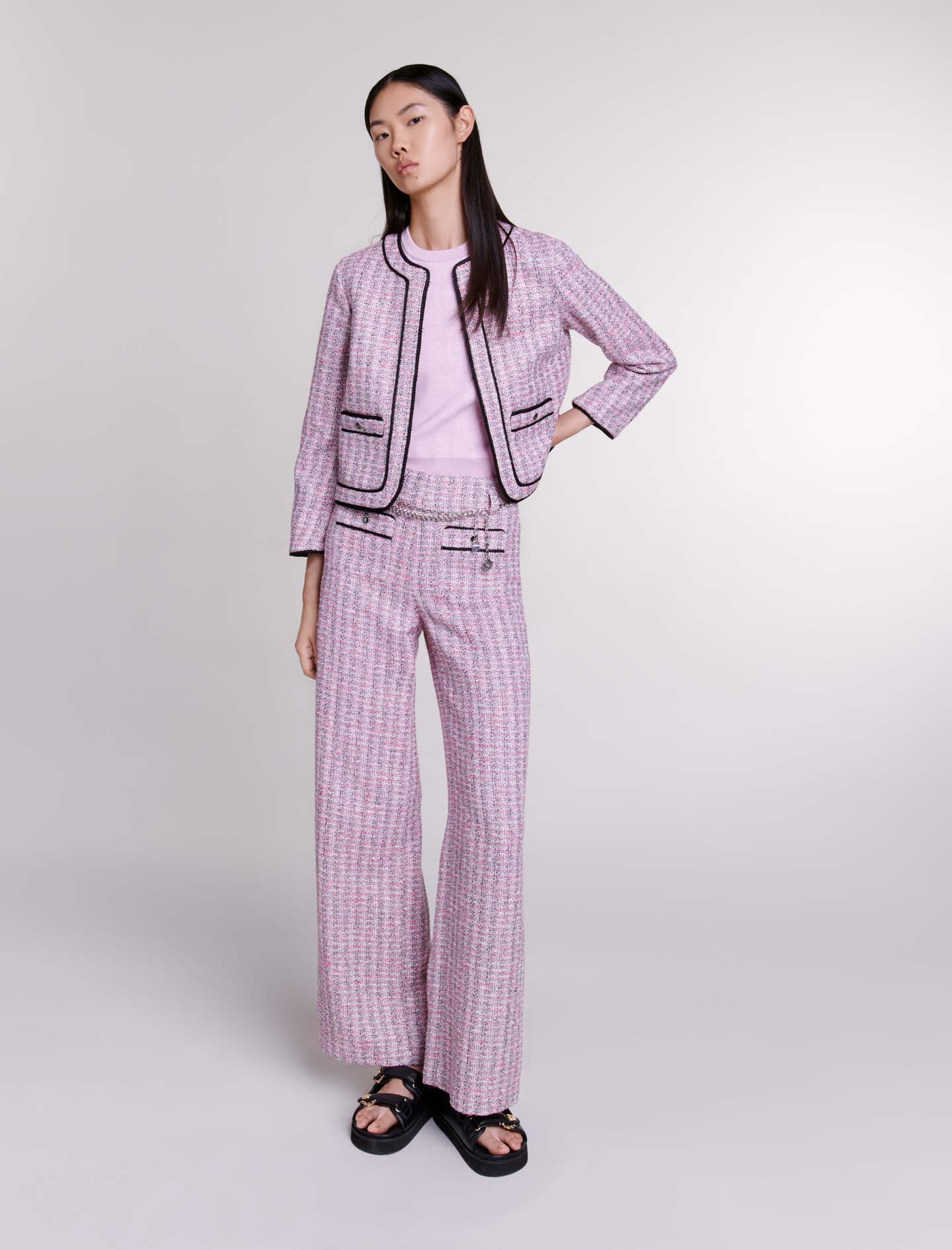 Veste Courte En Tweed - Rose - Maje - Maje - Modalova