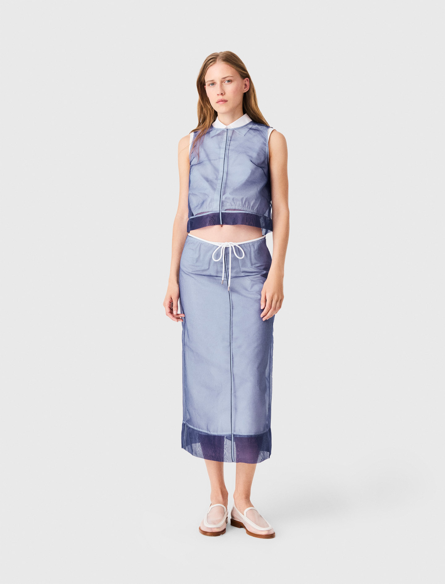 Jupe En Coton Et Organza Amovible - Bleu - Taille 34 - Maje