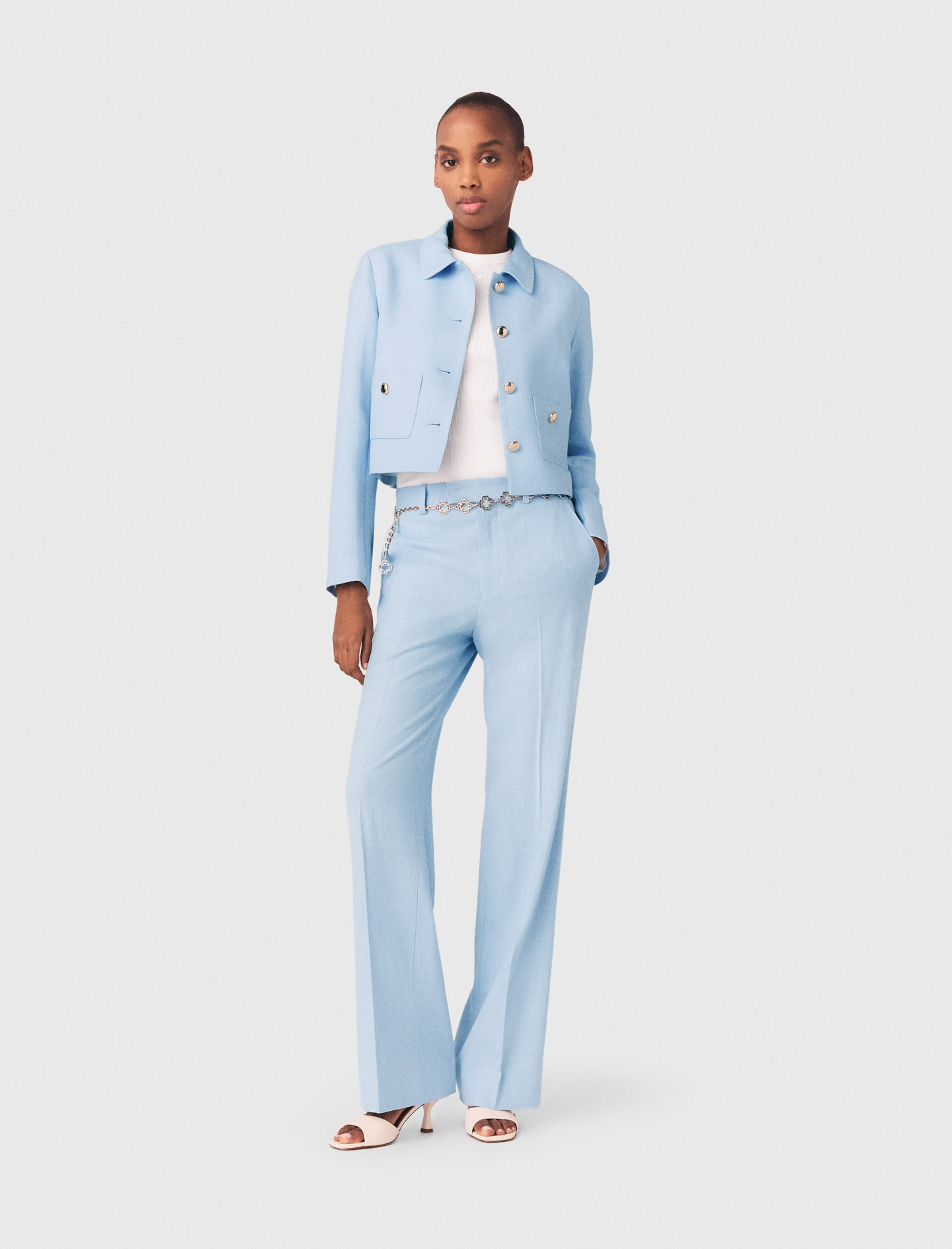 Veste Courte À Simple Boutonnage - Bleu - Taille 36 - Maje