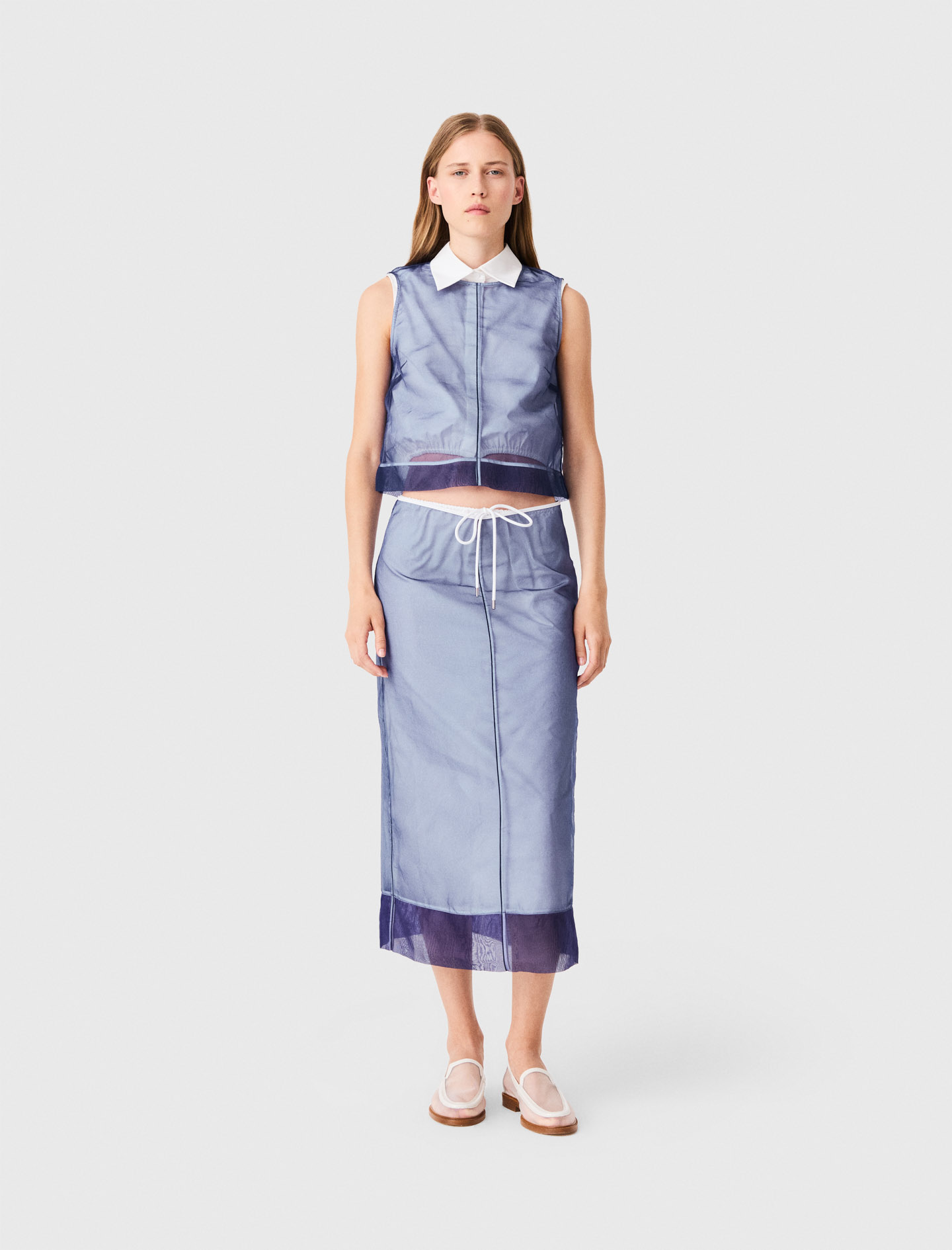 Top En Coton Et Organza Amovible - Bleu - Taille 38 - Maje