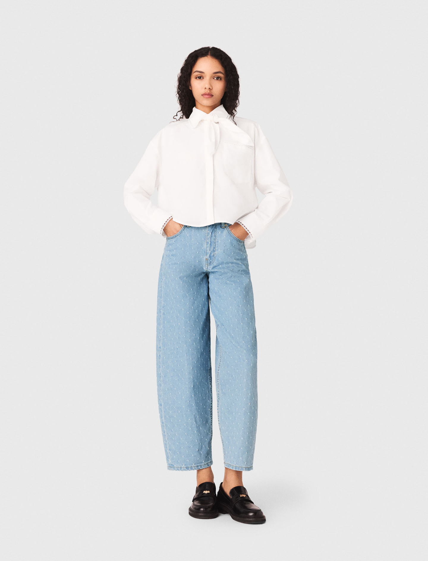 Jean Ballon Avec Motif Texturé - Bleu - Taille 40 - Maje