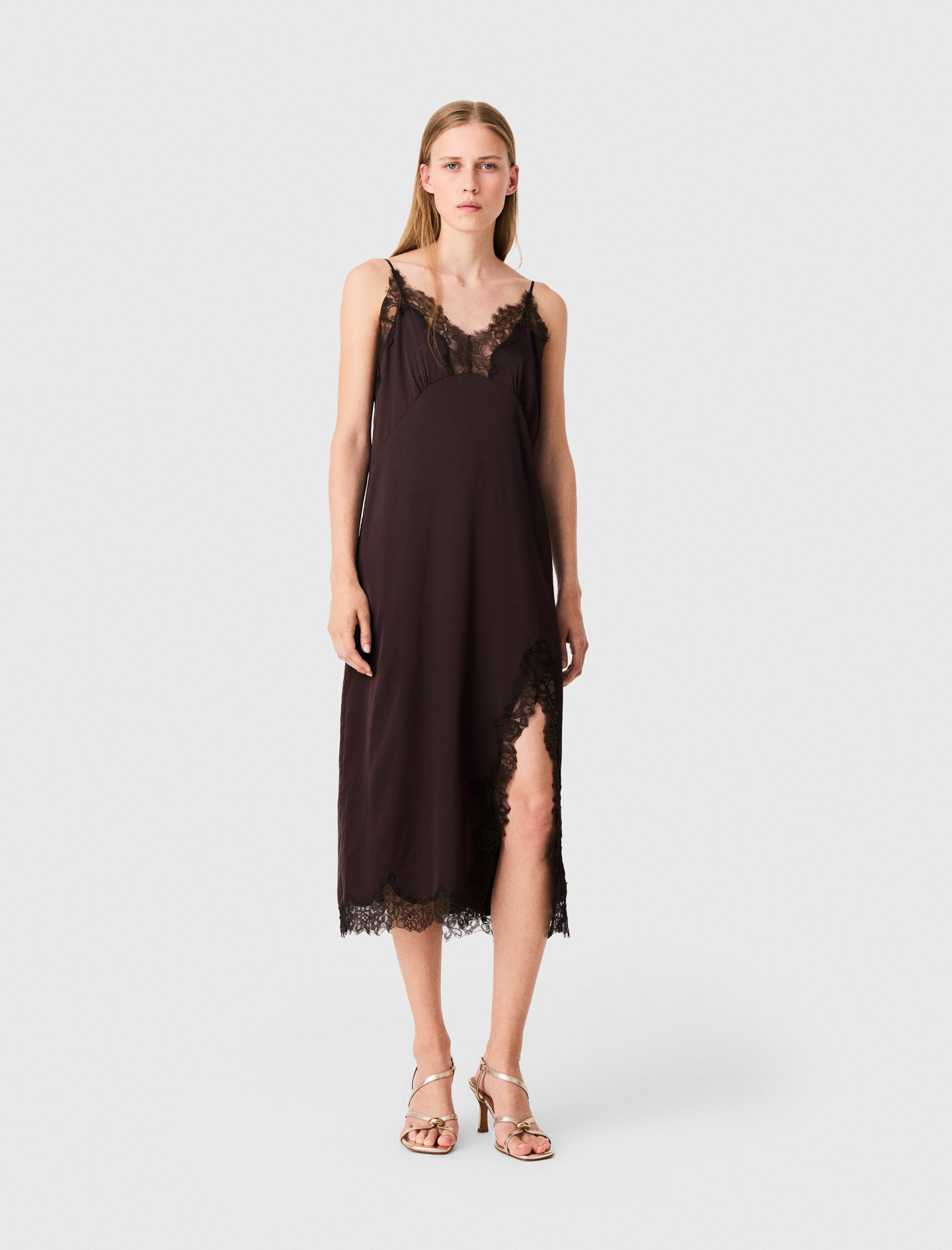 Robe Nuisette Mi-longue - Marron Fonce - Taille 38 - Maje