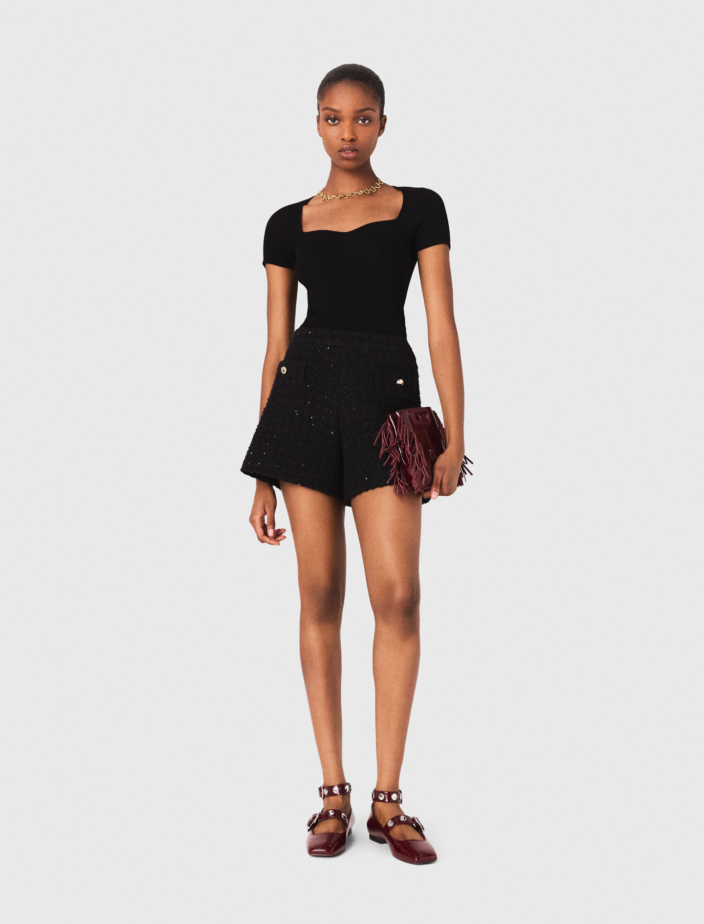 Top en maille noir / gris pour femme | Maje