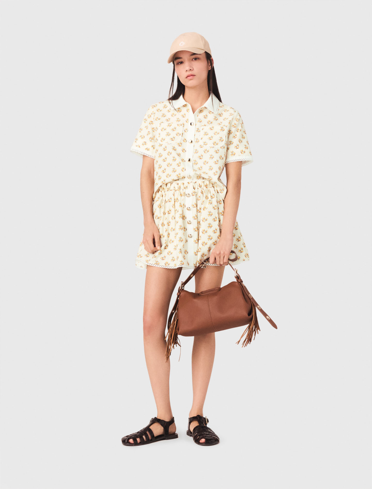 Chemise Imprimée Et Galon Croquet - Jaune Petites Fleurs Print - Taille 3 - Maje