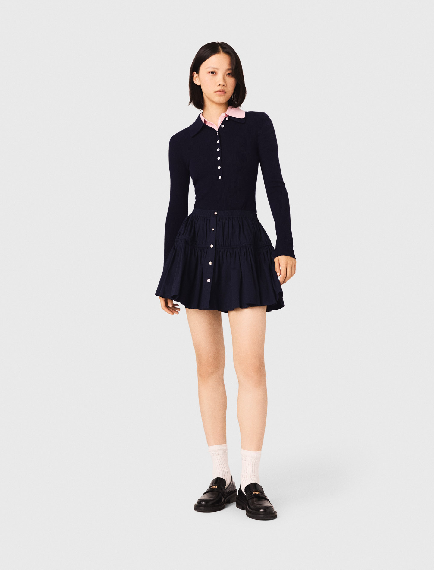 Jupe Courte À Taille Élastique - Bleu Marine - Taille 40 - Maje