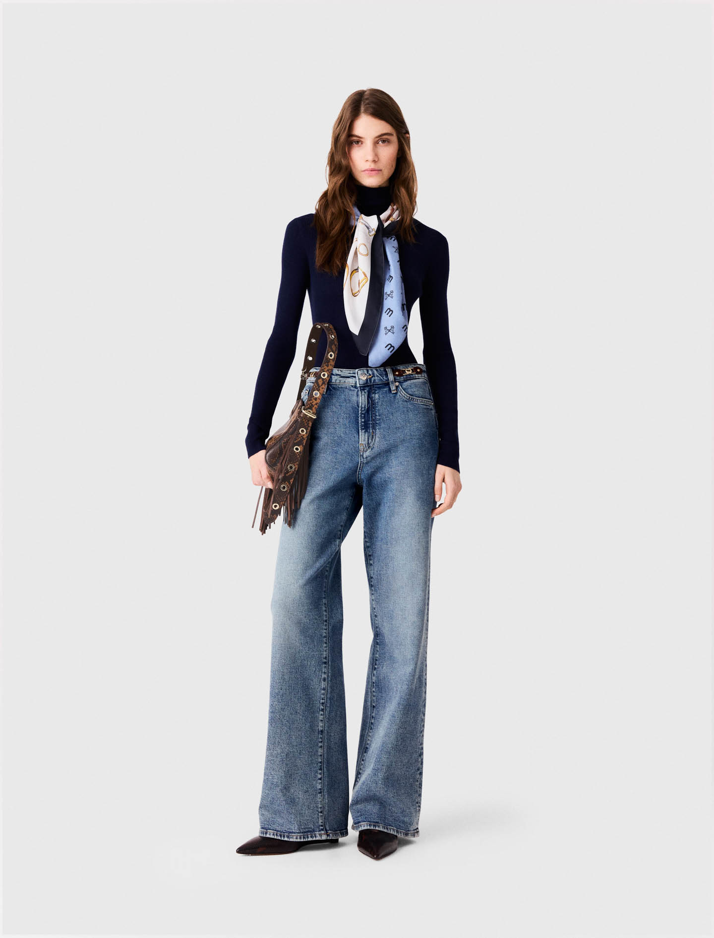 Jean Large Avec Boucles En Cuir - Bleu - Taille 36 - Maje