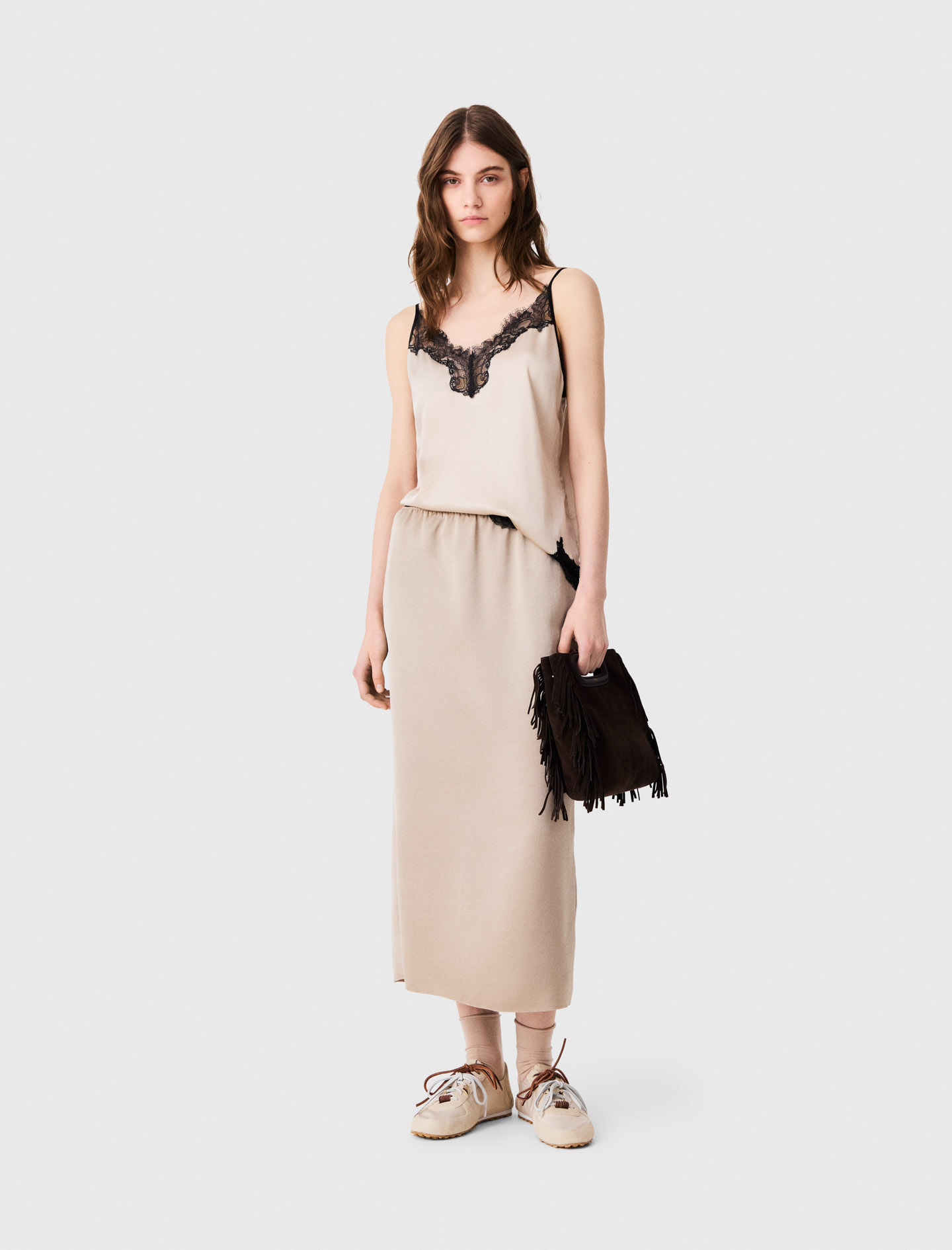 Jupe Crayon En Satin - Beige - Taille 42 - Maje