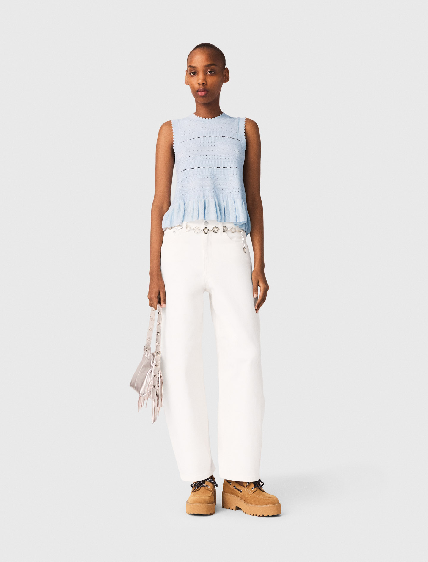 Top En Maille Avec Volants - Bleu - Taille 2 - Maje