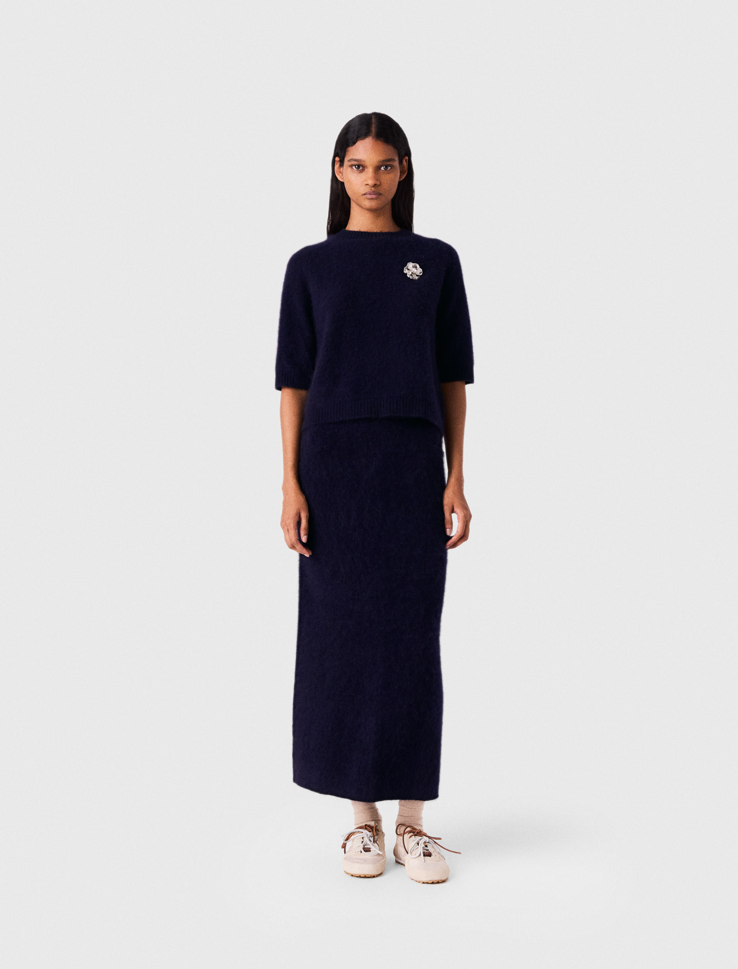 Pull Avec Broche Florale - Bleu Marine - Taille 0 - Maje