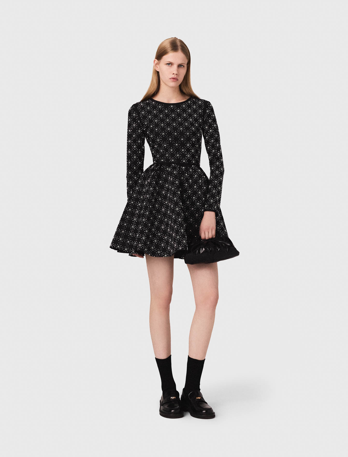 Robe patineuse à perles et strass noir / gris pour femme | Maje