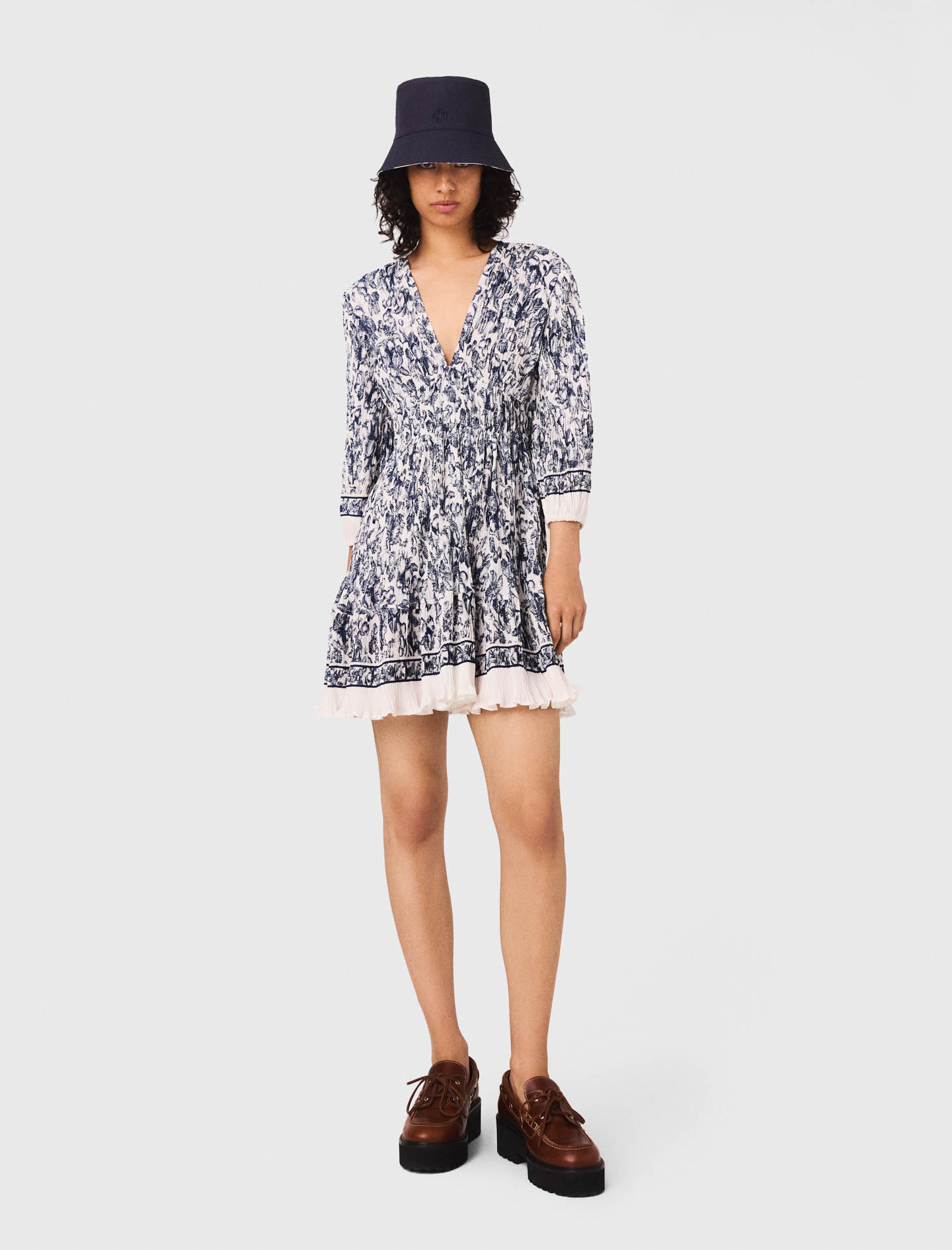 Robe plissée imprimée bicolore pour femme | Maje