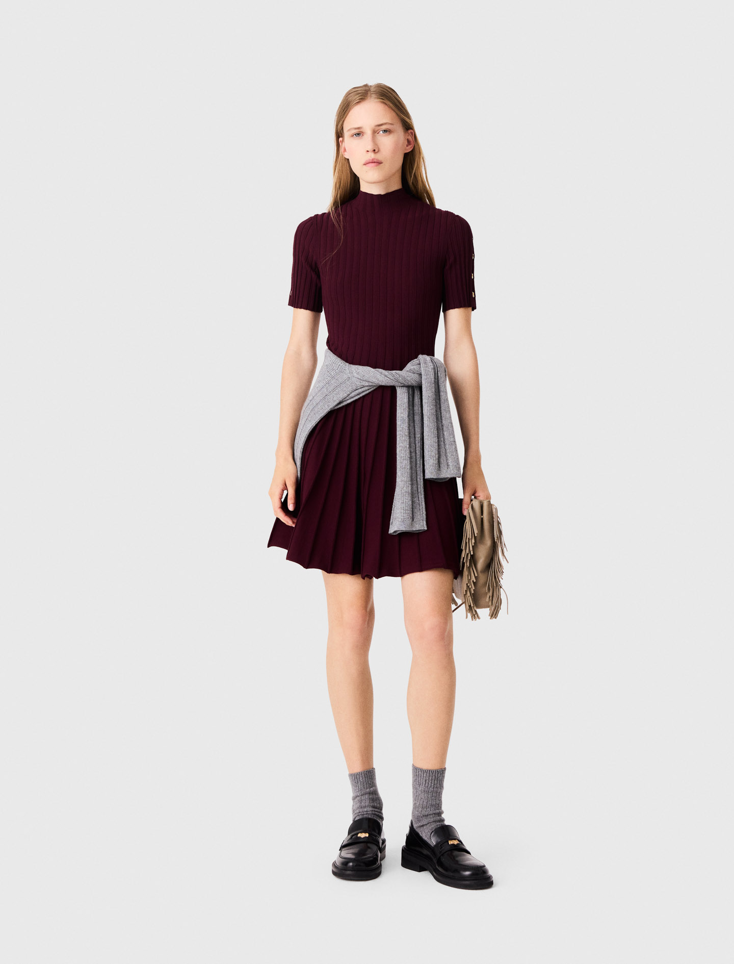 Robe Courte Patineuse À Col Montant - Rouge - Taille 42 - Maje