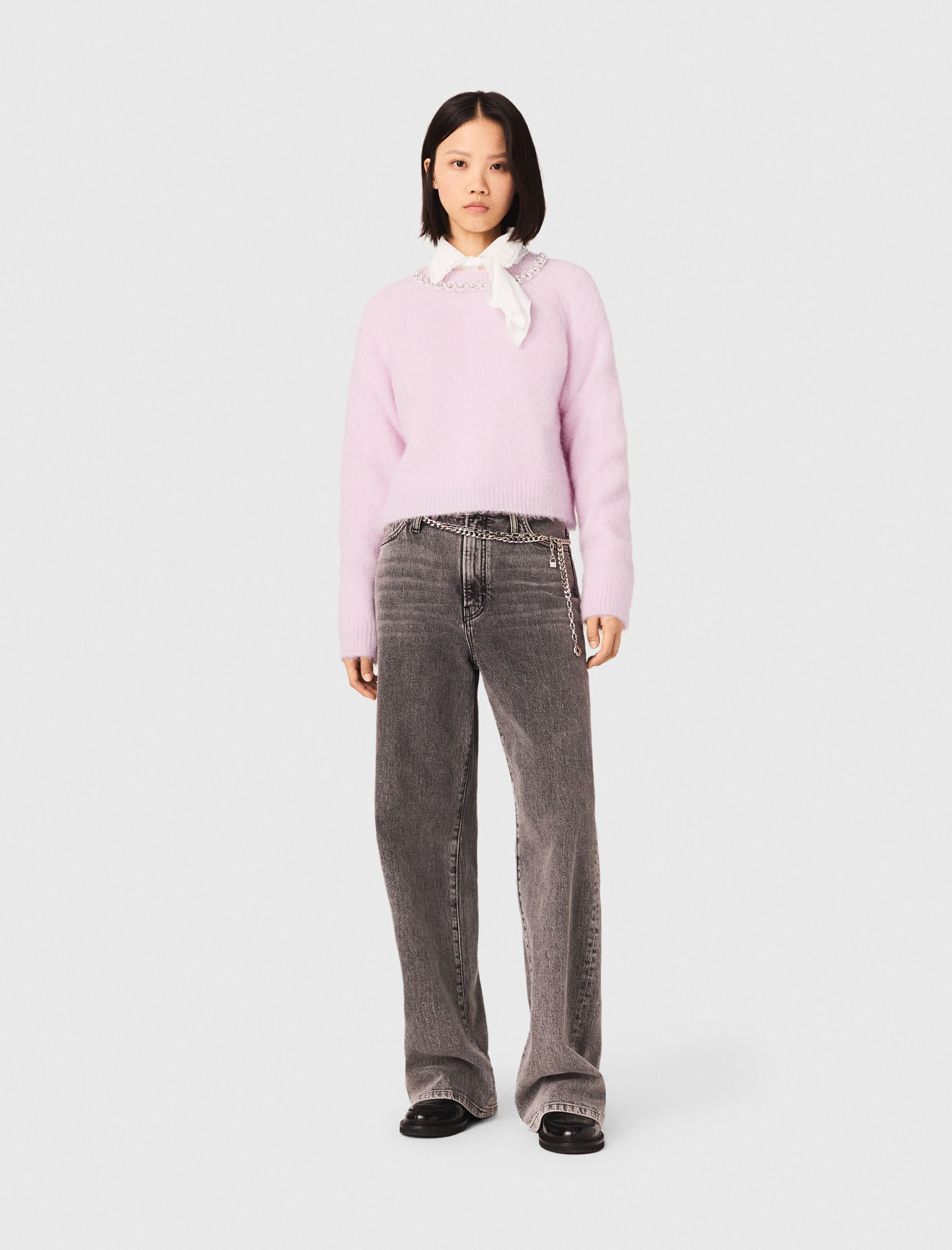 Pull À Col Bijou Amovible - Rose - Taille 0 - Maje