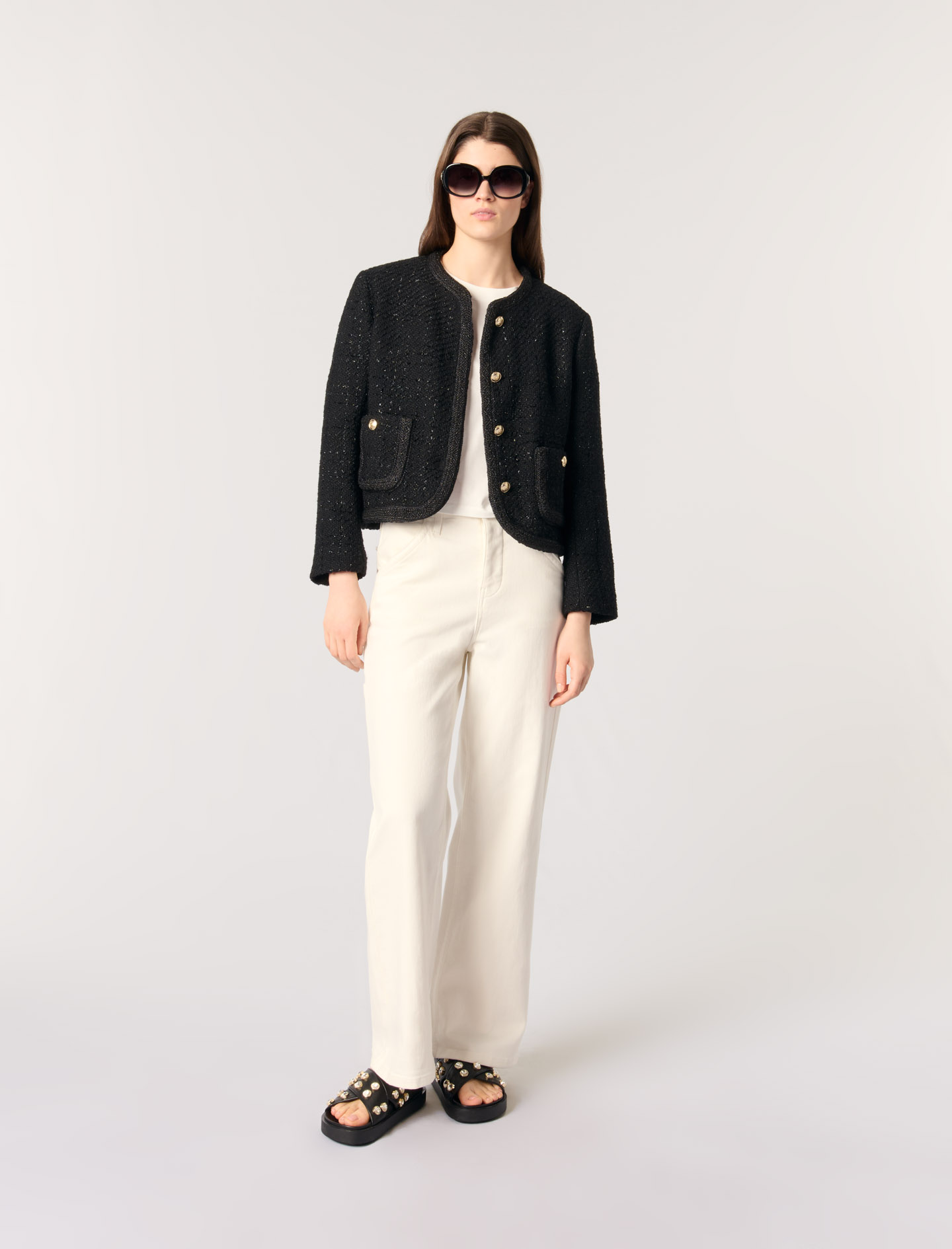 Veste Courte En Tweed - Noir - Maje - Maje - Modalova