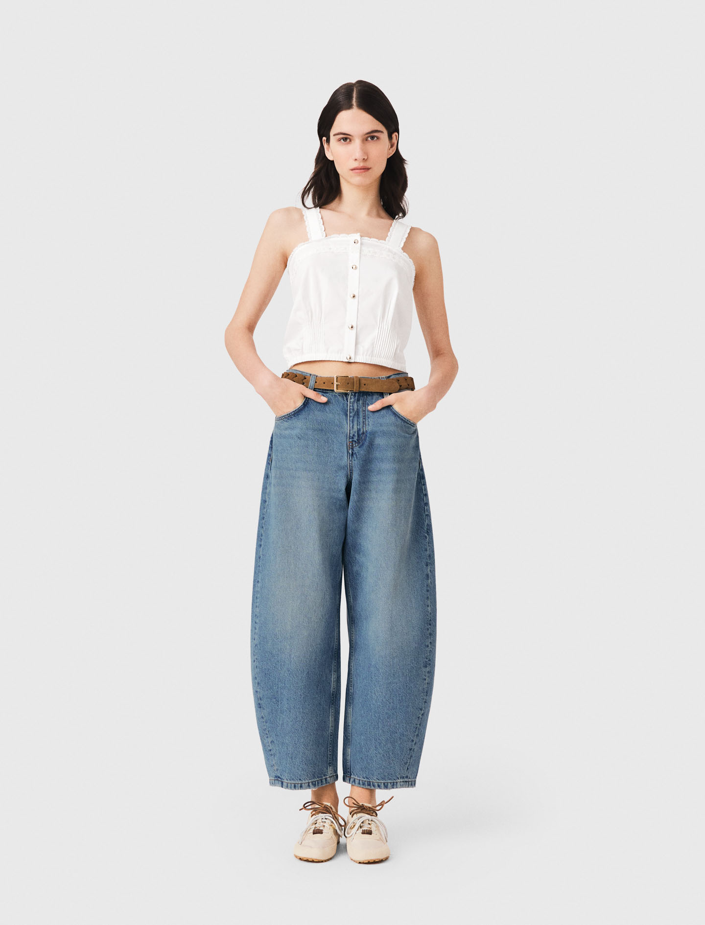 Top Court Avec Galons En Dentelle - Blanc - Taille 0 - Maje