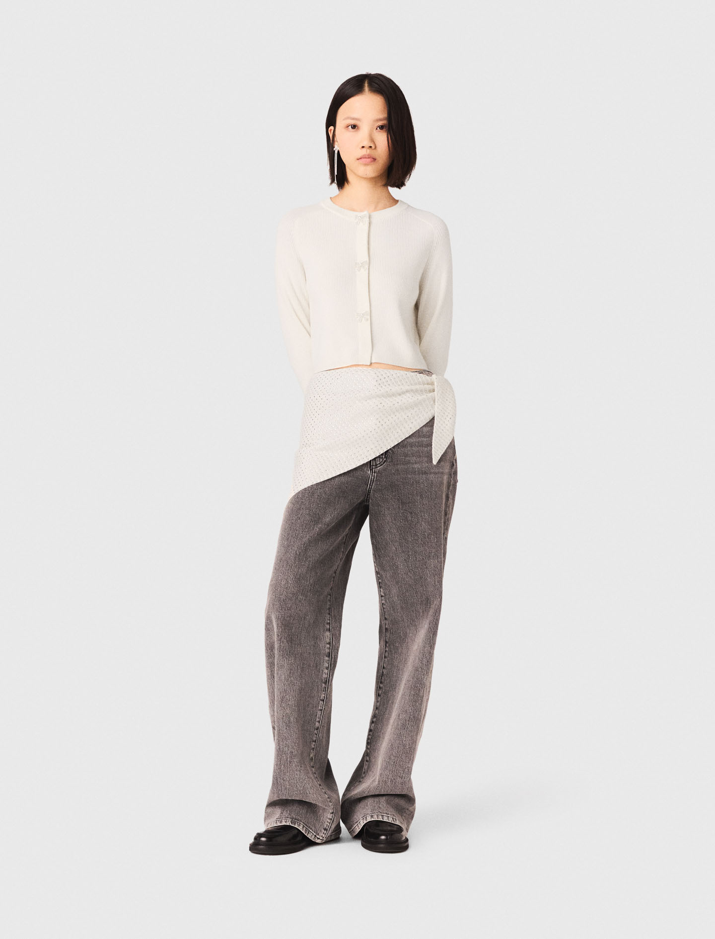 Cardigan À Boutons Nœud Bijoux - Blanc - Taille 2 - Maje
