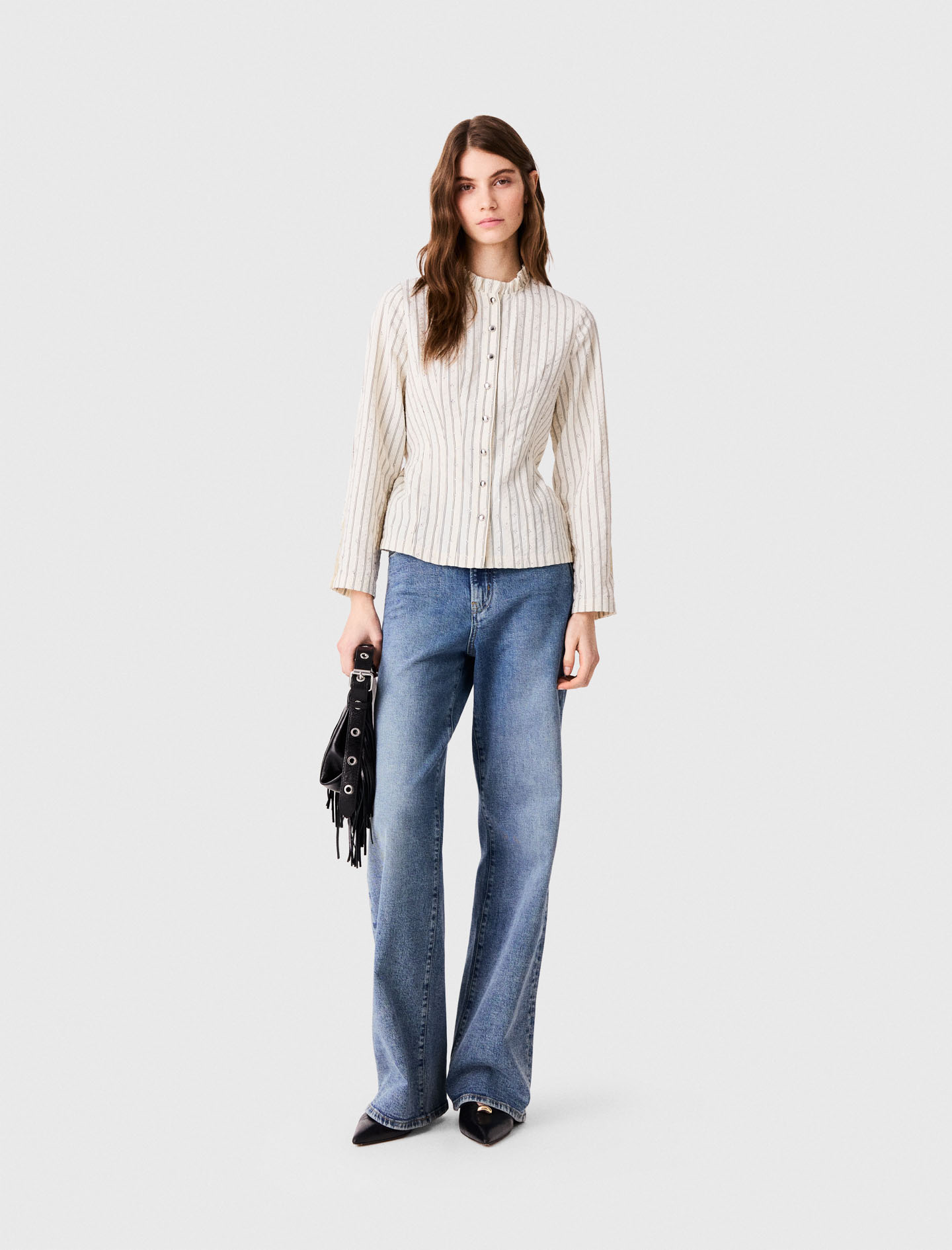 Chemise Strassée À Col Montant - Blanc - Taille 2 - Maje