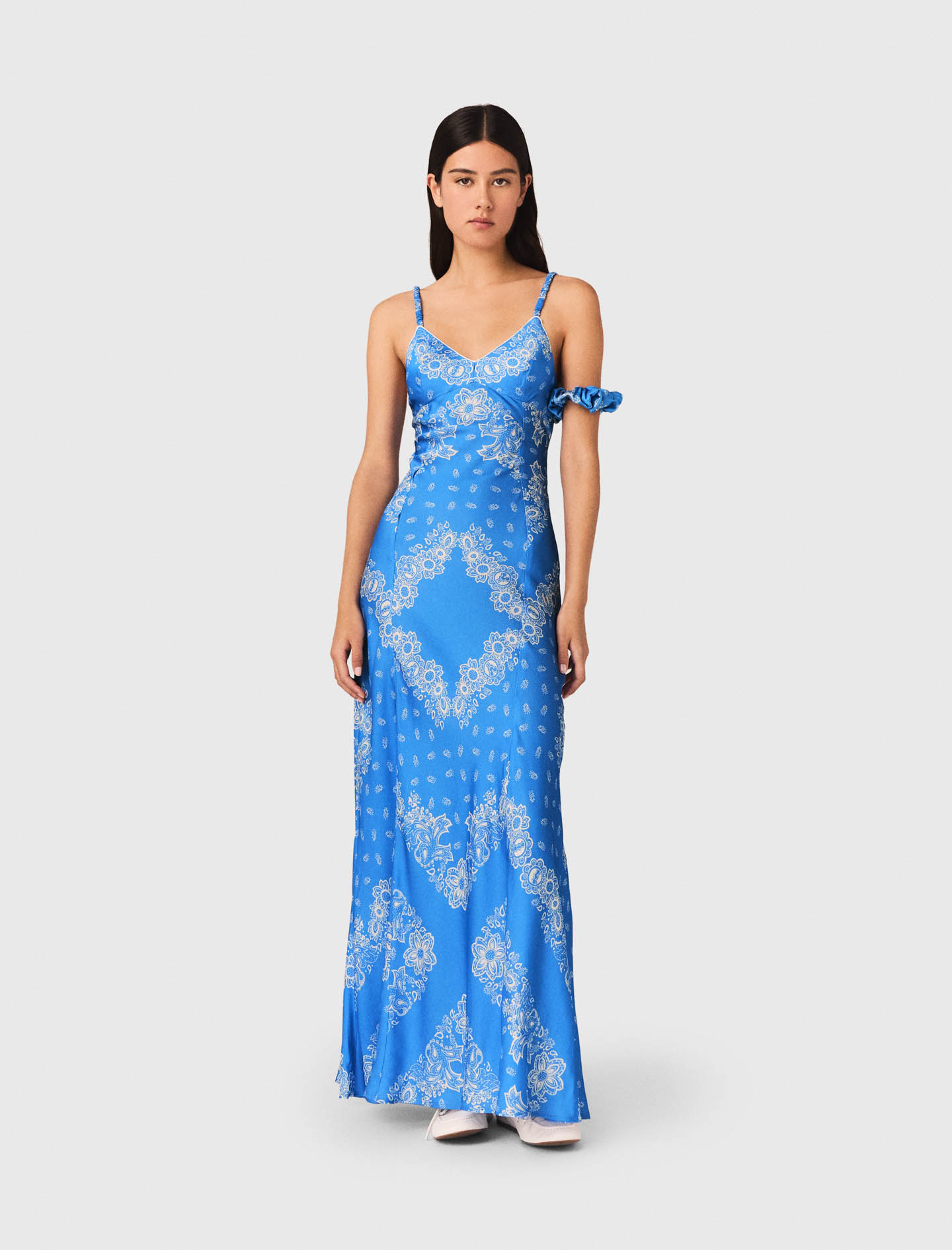 Robe Longue Imprimée - Bleu Ciel Bandana Print - Taille 42 - Maje