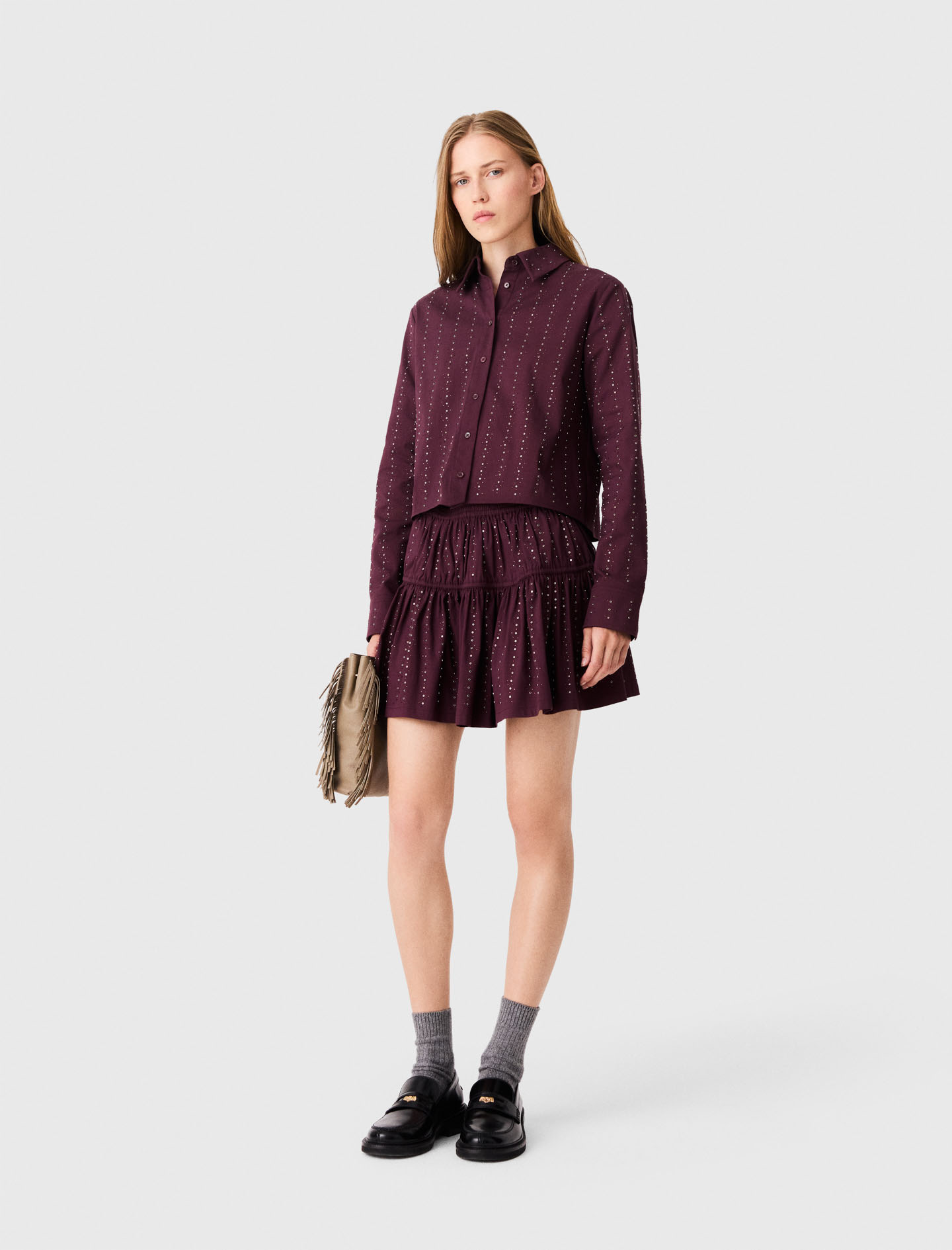 Jupe Courte Strassée En Coton - Rouge - Taille 34 - Maje