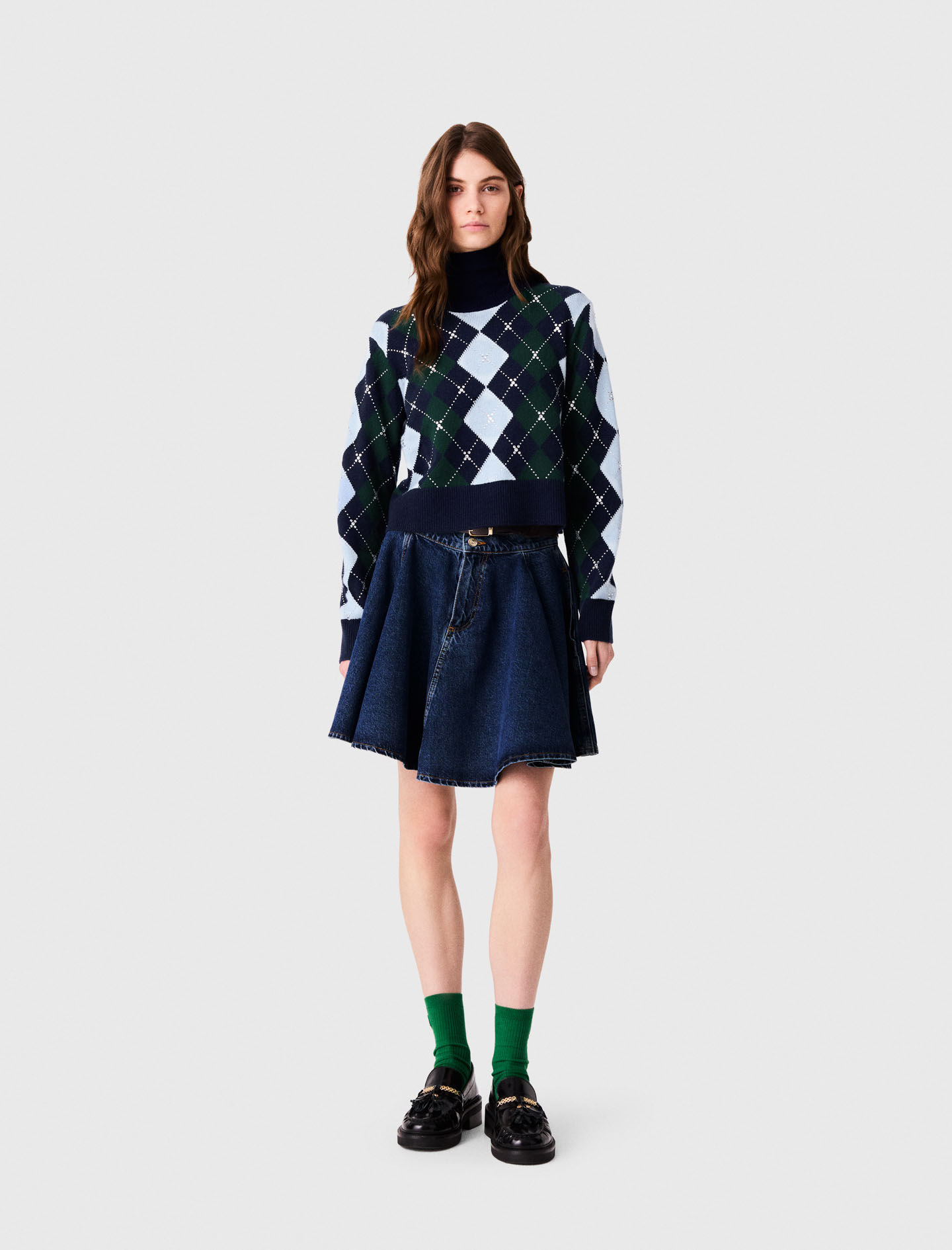 Pull À Motif Argyle Avec Strass - Vert - Taille 0 - Maje