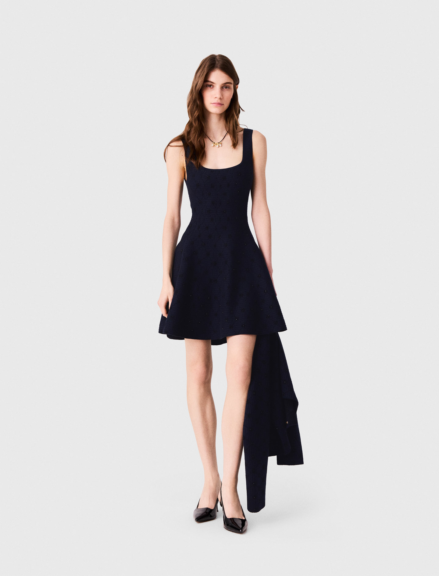 Robe Courte Patineuse En Jacquard - Bleu Marine - Taille 34 - Maje