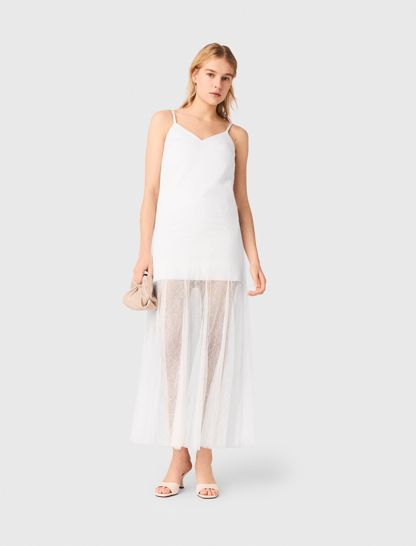 Robe En Taffetas Et Dentelle - Blanc - Taille 36 - Maje