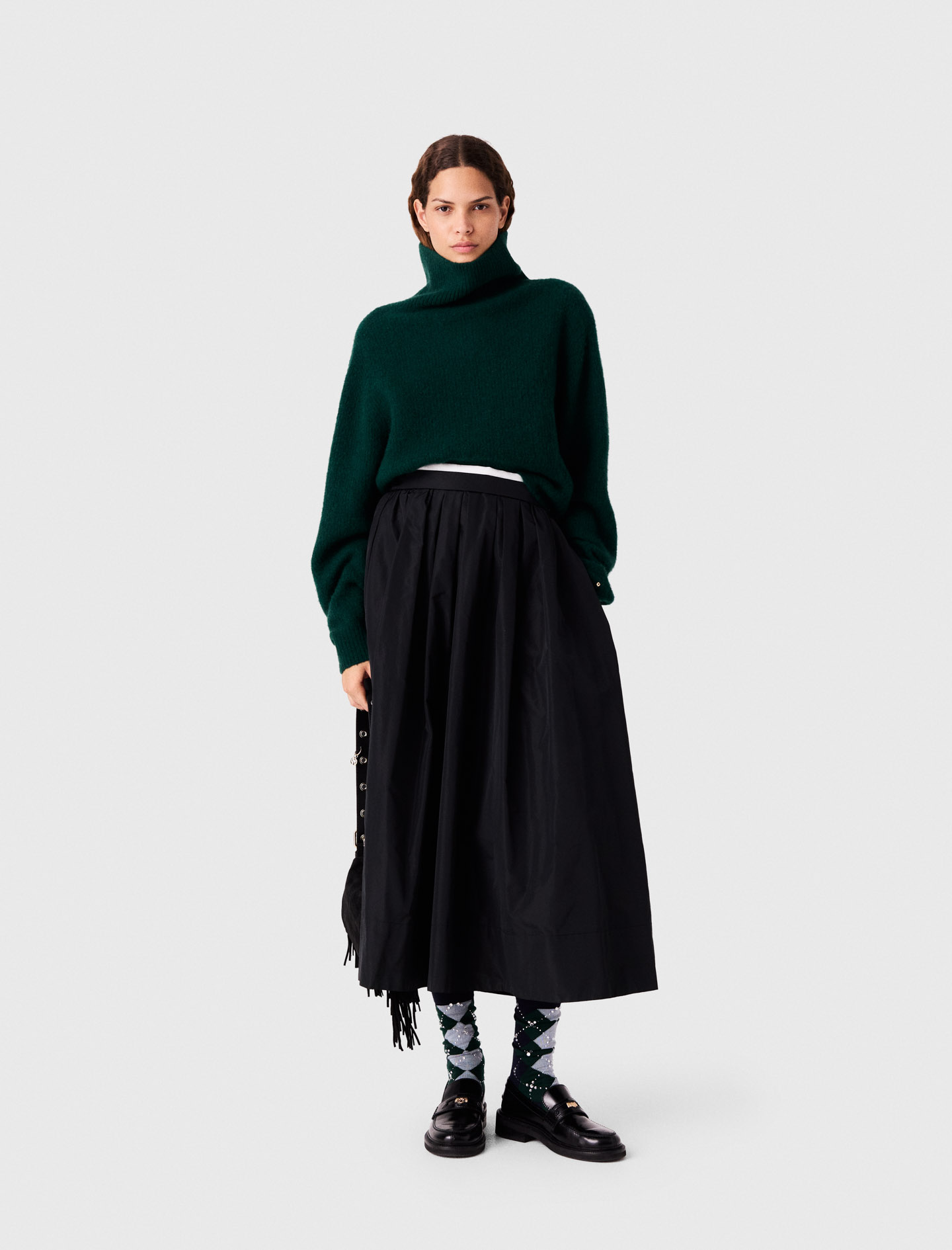 Jupe Longue Avec Taille Contrastée - Noir - Taille 42 - Maje