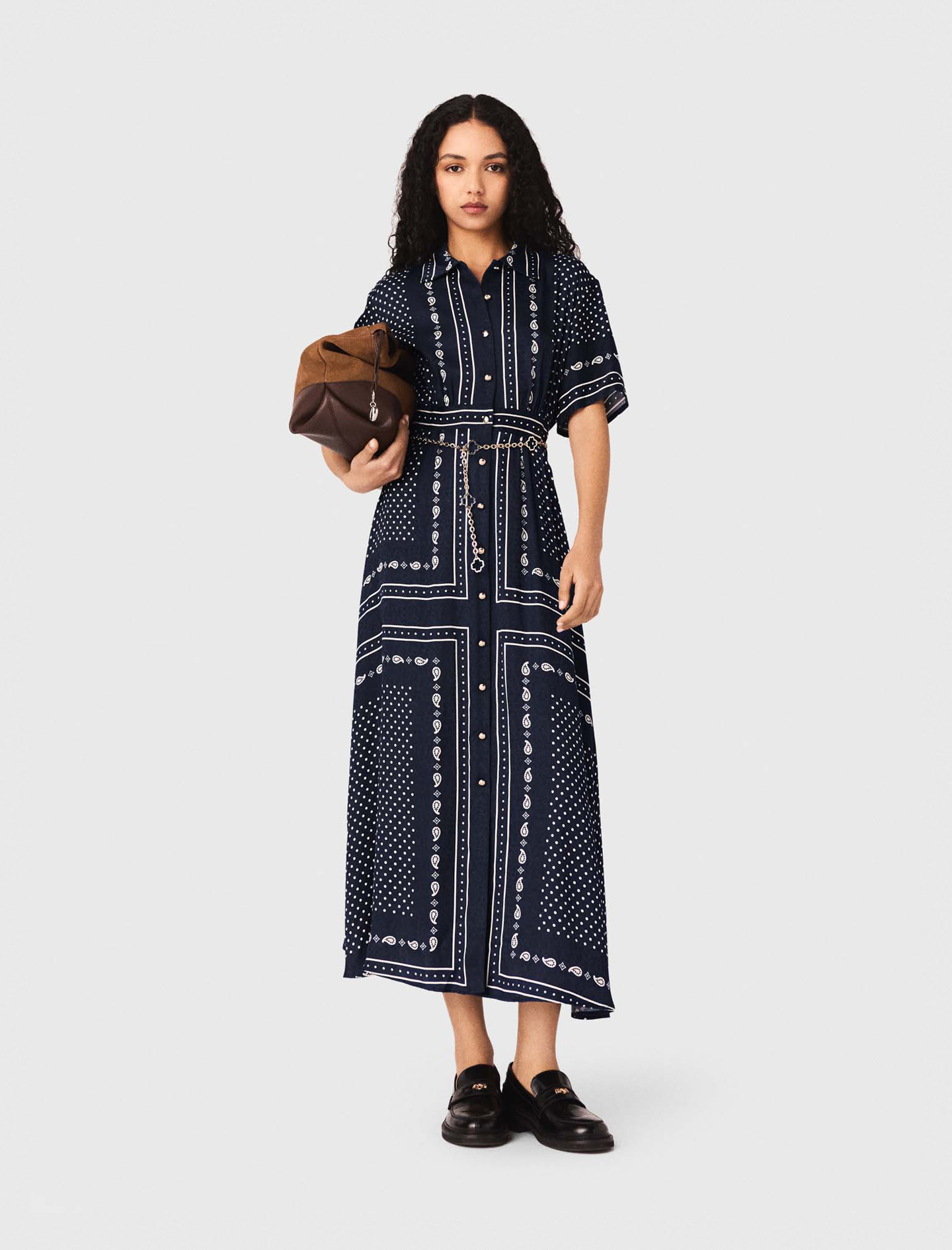 Robe Longue Fluide Imprimée - Marine Pois Bandana Print - Taille 42 - Maje