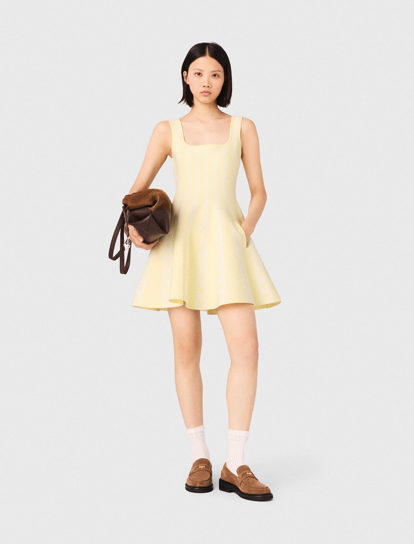 Robe Courte En Maille Jacquard - Jaune - Taille 42 - Maje