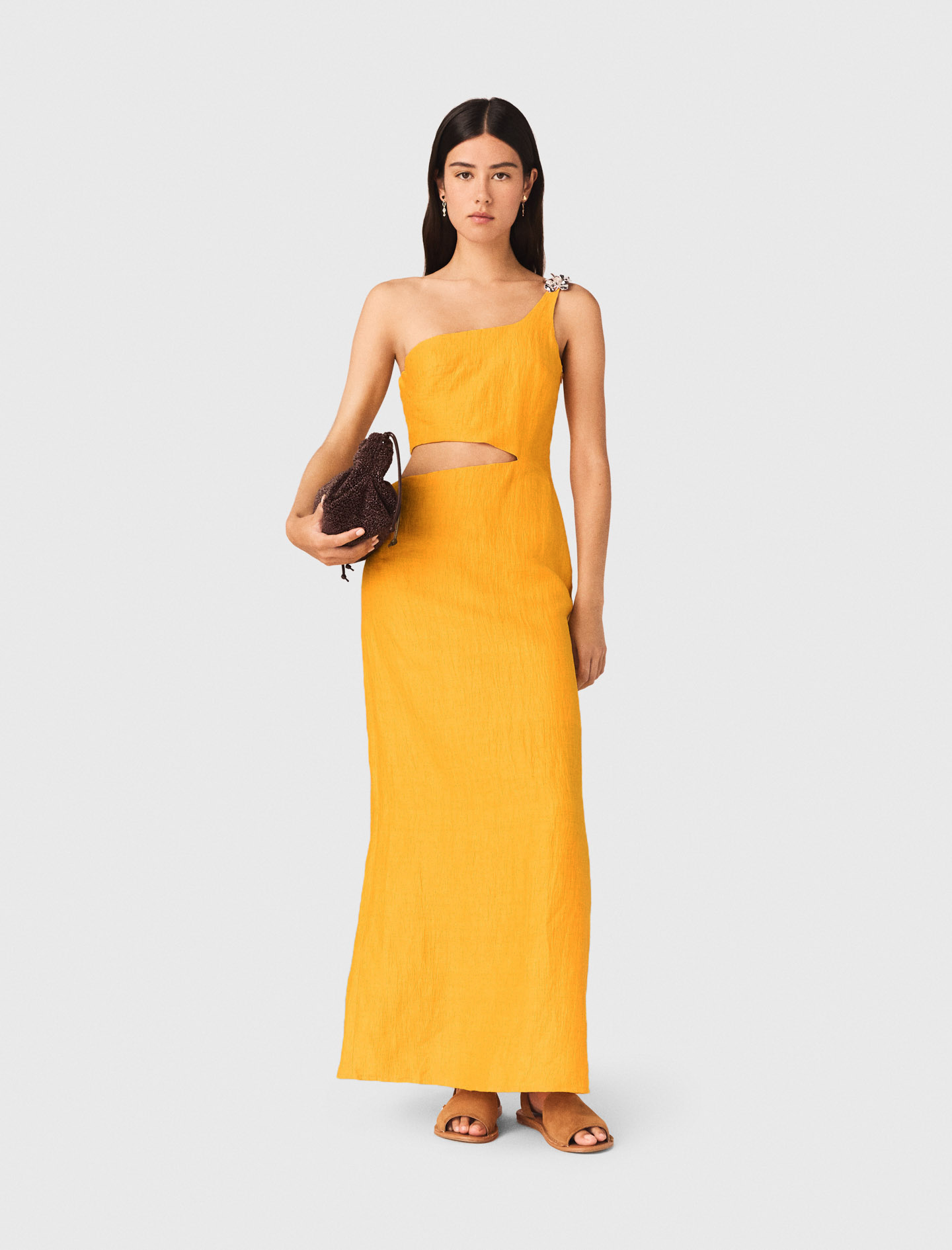 Robe Asymétrique En Lin Mélangé - Orange - Taille 40 - Maje