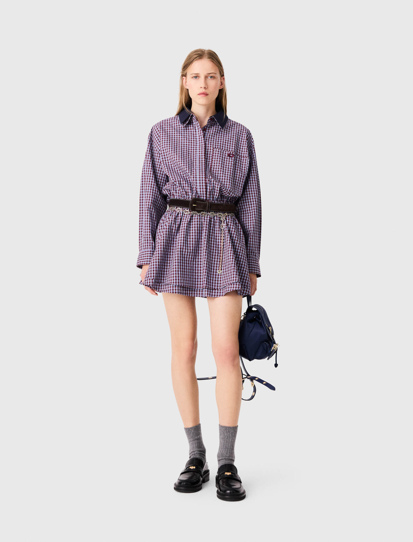 Robe Courte À Carreaux Strassée - Rouge - Taille 34 - Maje
