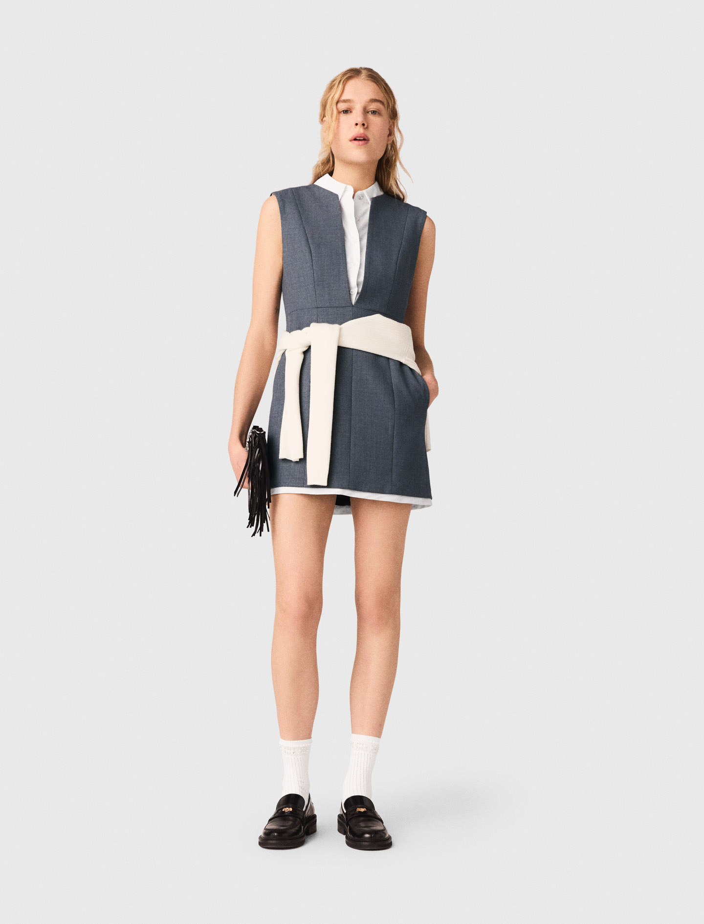 Robe Tailleur Trompe-l'œil - Gris - Taille 34 - Maje
