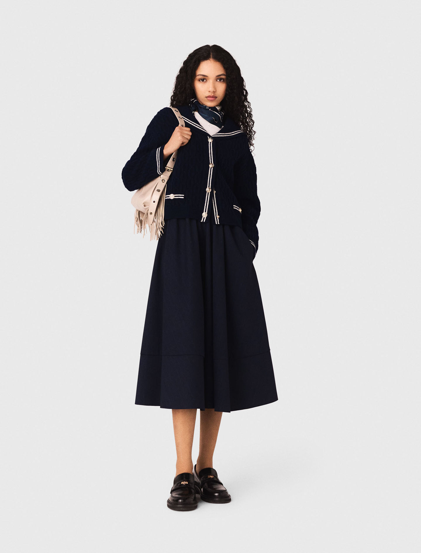 Jupe Tailleur Mi-longue À Rayures - Bleu Marine - Taille 38 - Maje