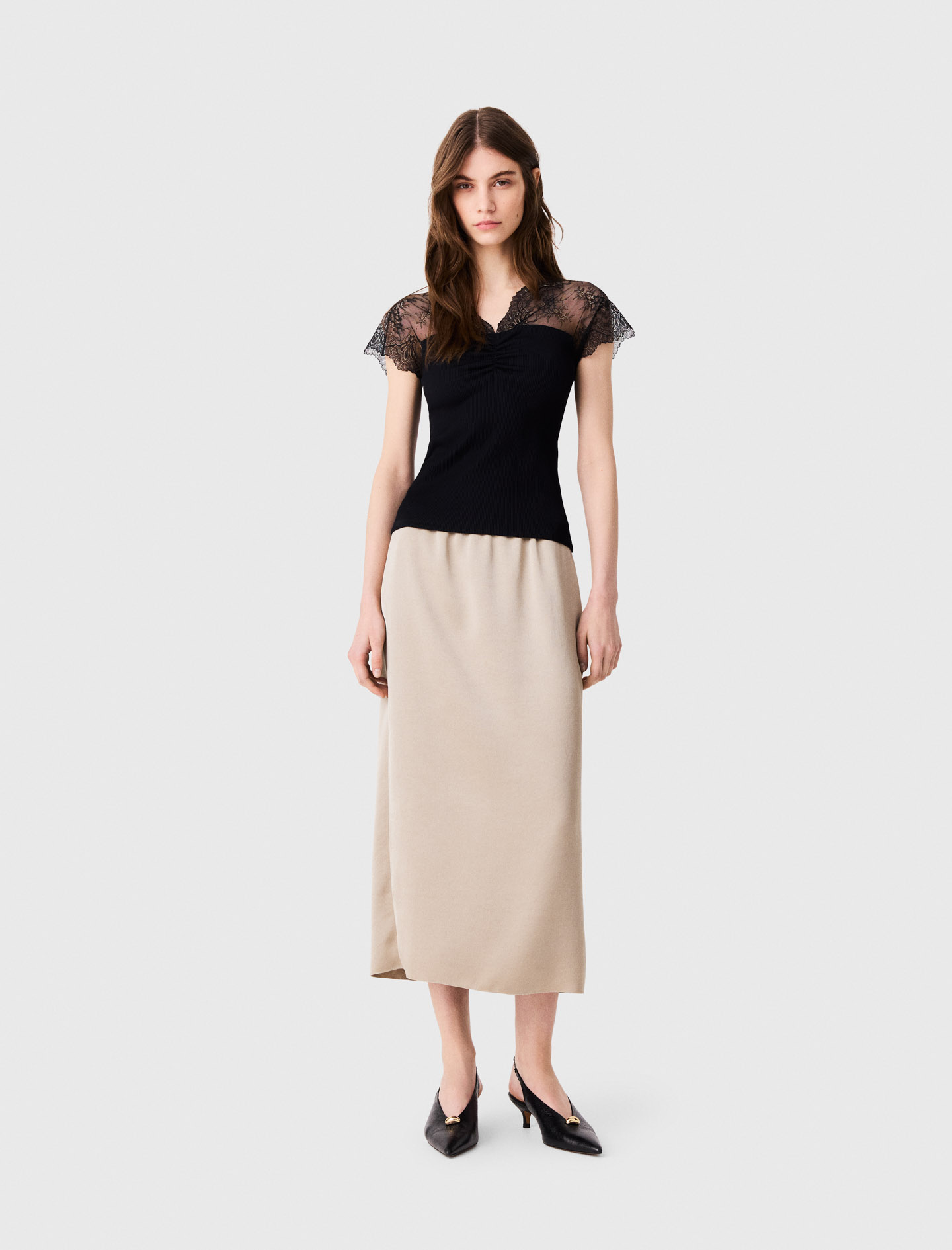 Top En Jersey Incrusté De Dentelle - Noir - Taille 2 - Maje