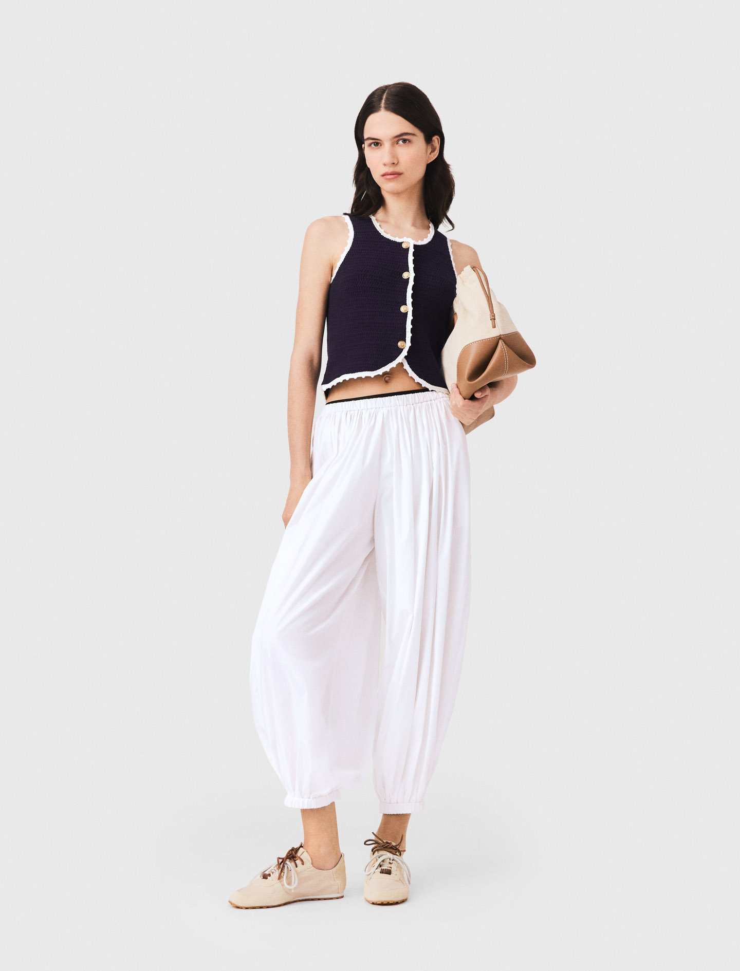 Top En Maille Avec Finitions En Crochet - Bleu Marine - Taille 3 - Maje