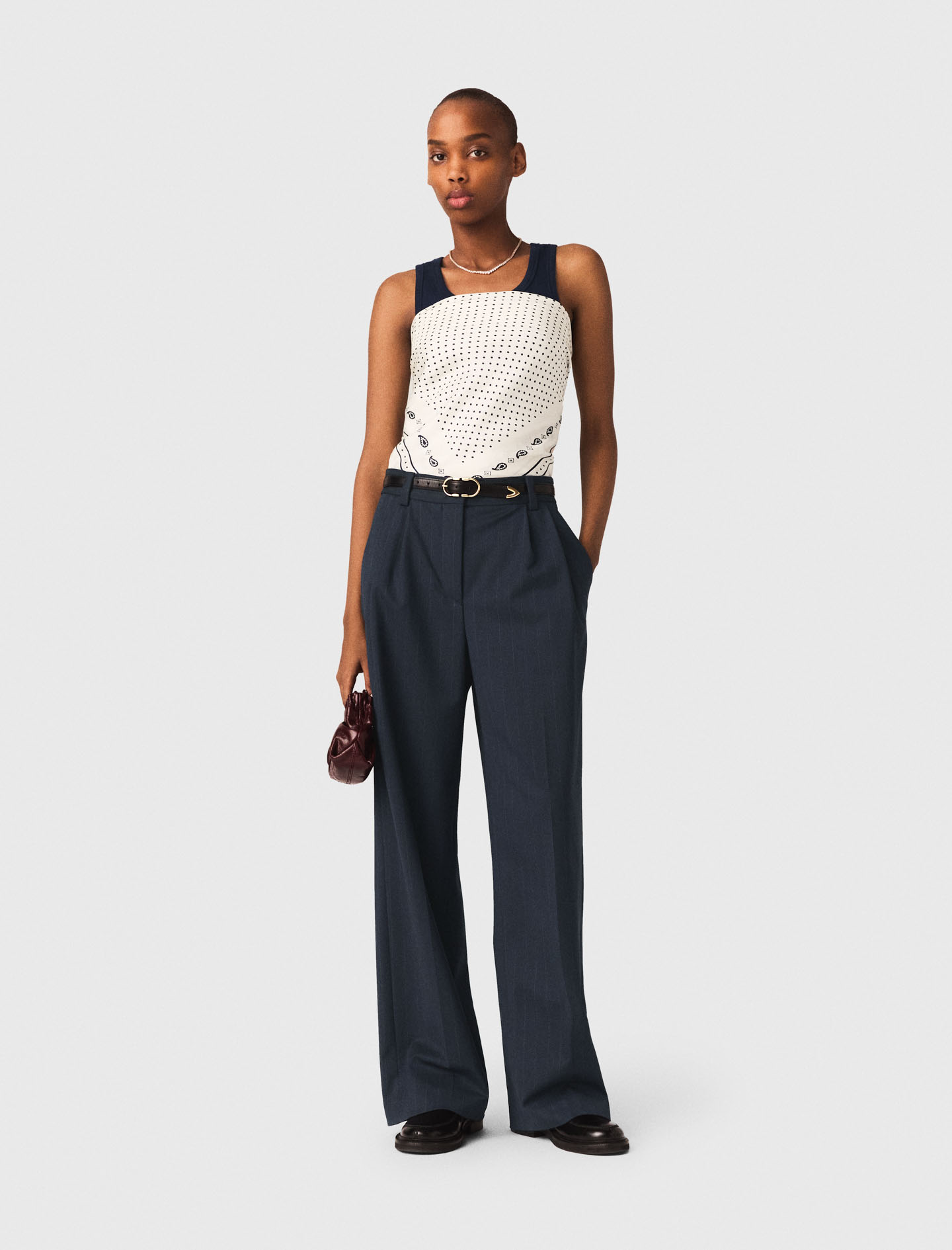 Pantalon De Tailleur À Rayures - Bleu Marine - Taille 40 - Maje