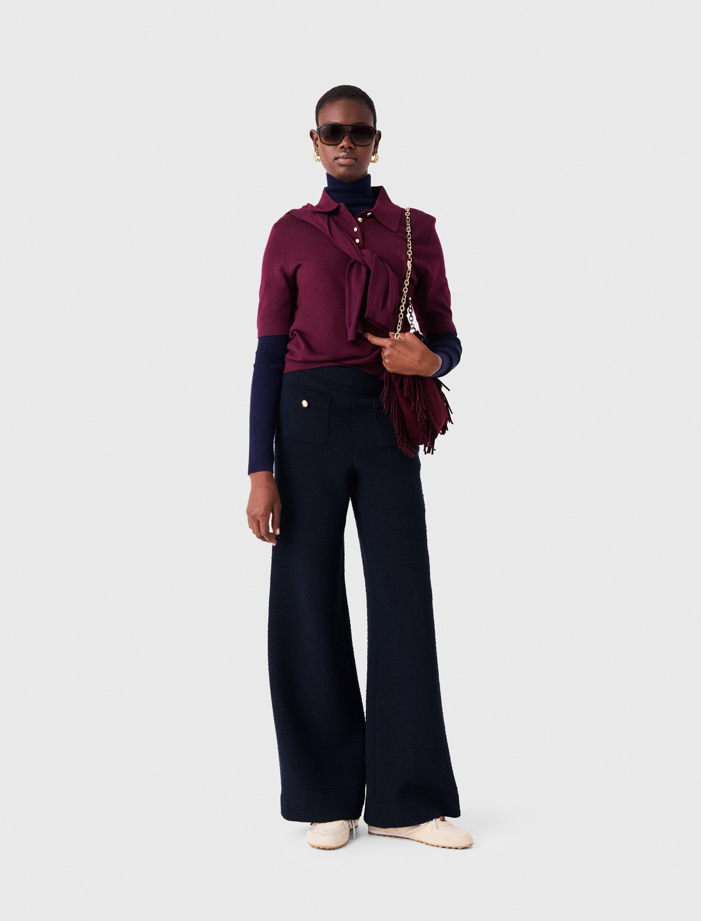 Pantalon En Tweed - Bleu Marine - Taille 40 - Maje